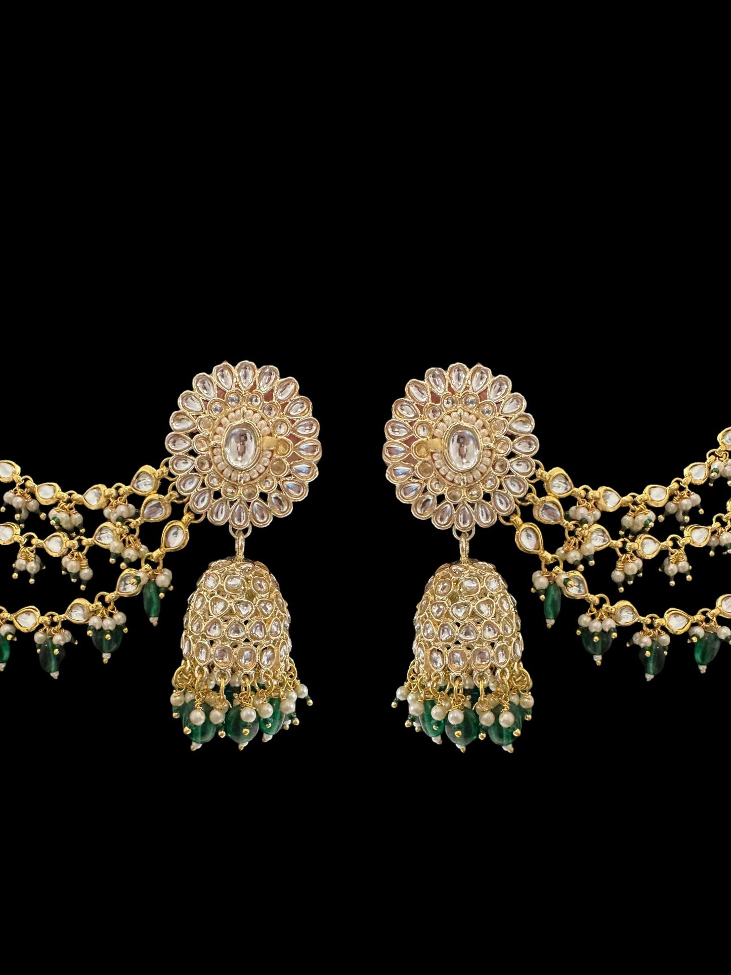 Kundan jhumka earrings with ear supports ( SHIPS IN 3 WEEKS )