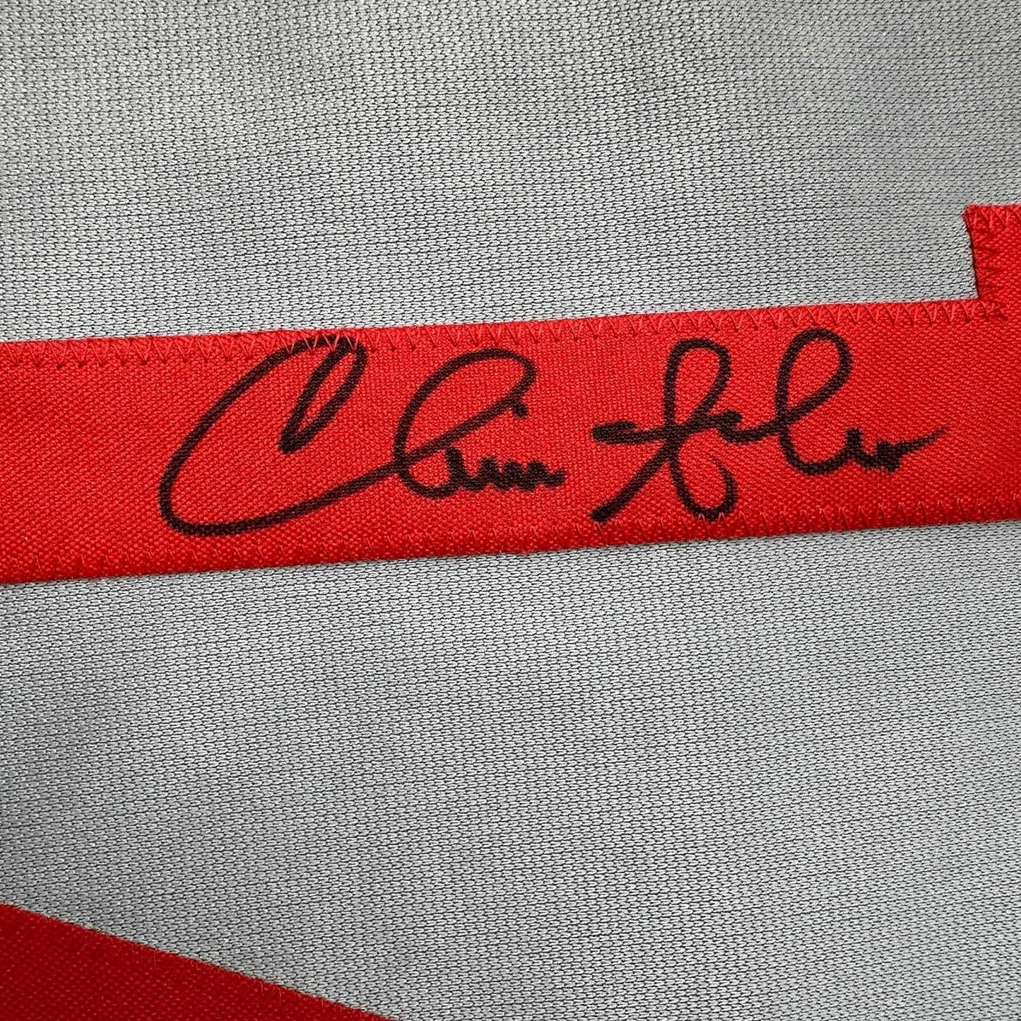 Framed Autographed/Signed Chris Sabo 35x39 Cincinnati Grey Baseball Jersey JSA COA