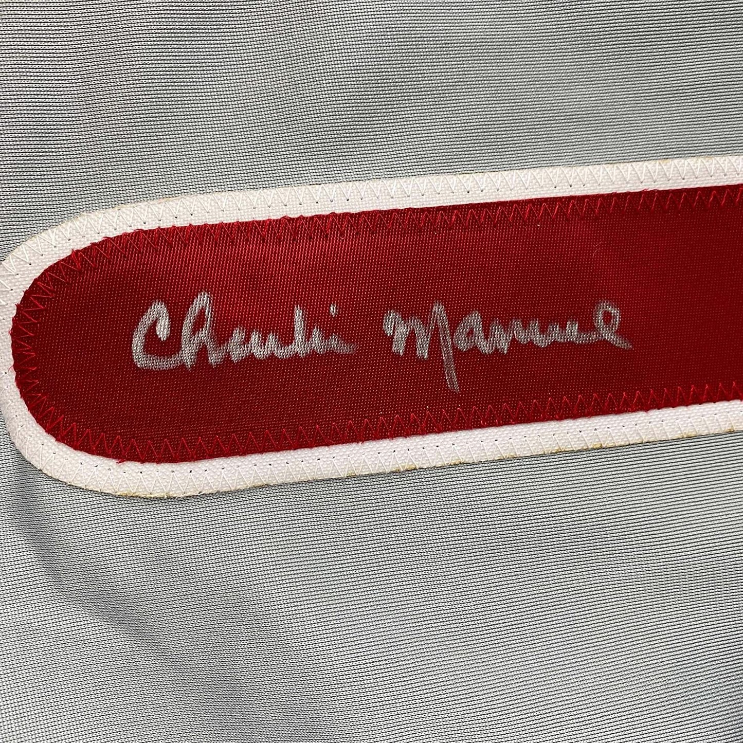 Framed Autographed/Signed Charlie Manuel 35x39 Philadelphia Grey Baseball Jersey PSA/DNA COA