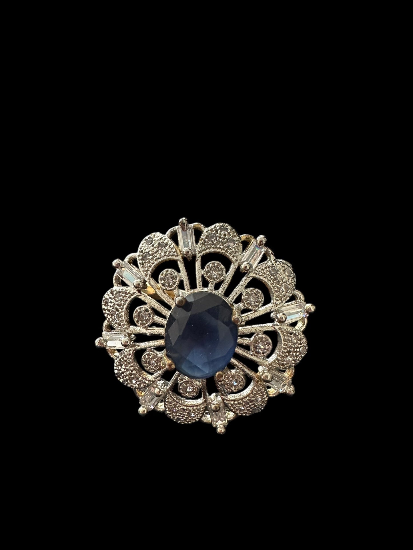 DJR138 Cz gold plated  ring - BLUE( READY TO SHIP)