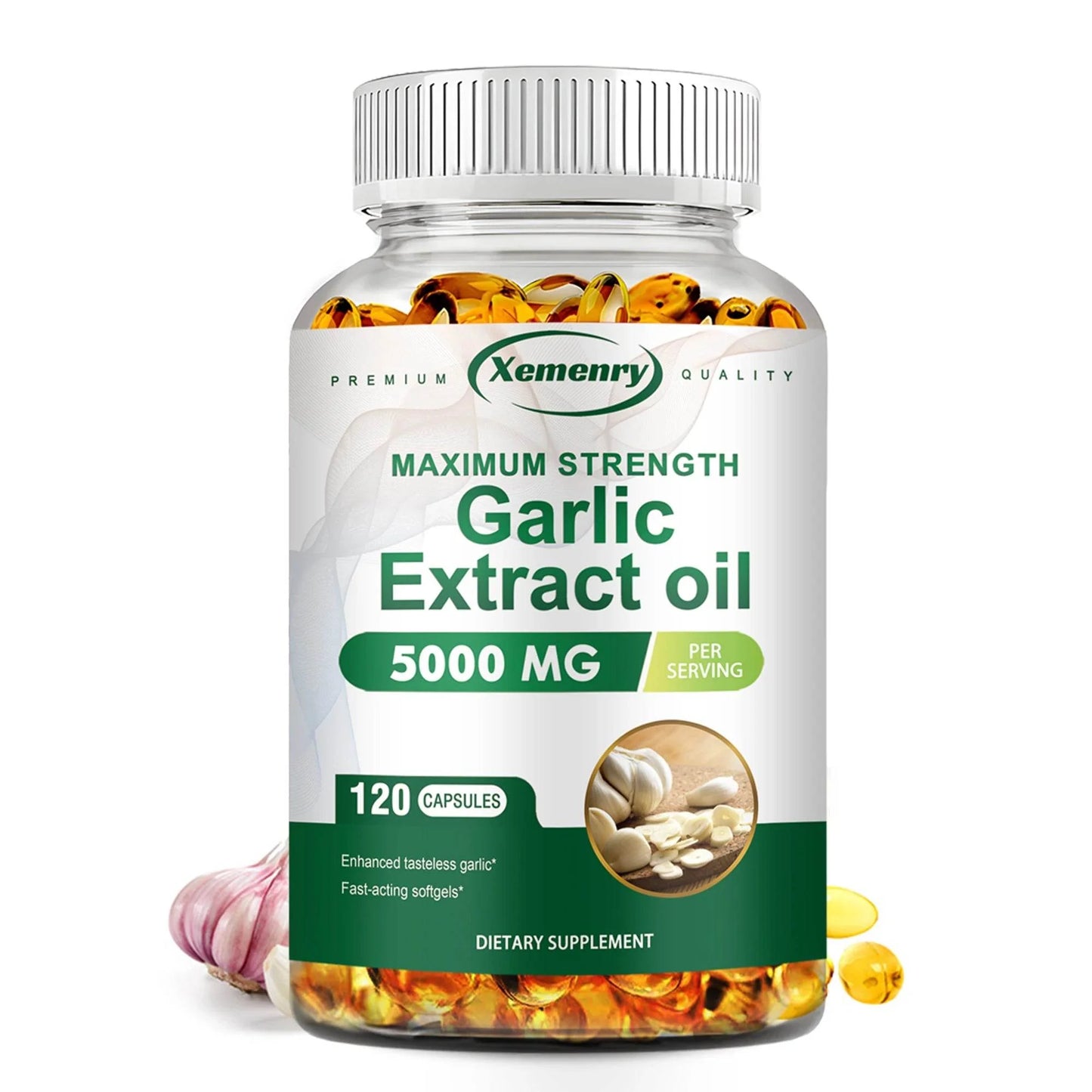 Garlic Oil Capsules - for Immune and Cardiovascular, Cholesterol Health, Enhances Immunity - 120 Capsules