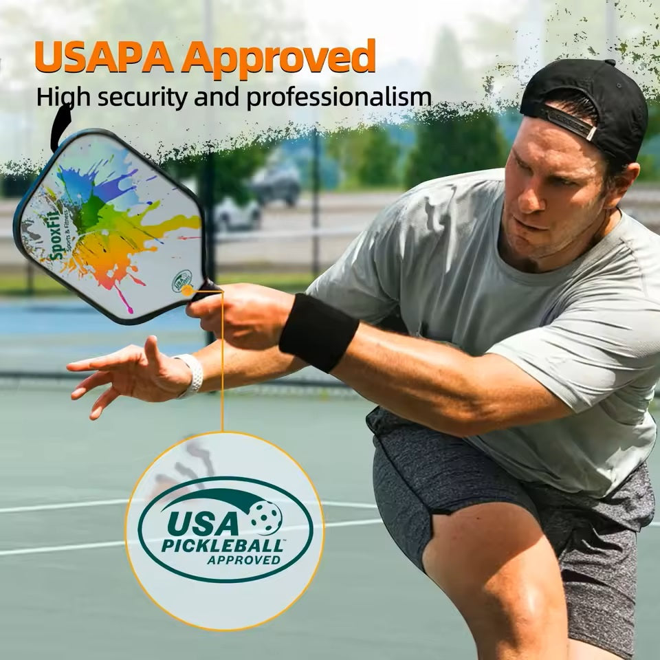 Pickleball Paddle Set of 2 – USAPA Approved, Lightweight Fiberglass Rackets with Cushion Grip, 4 Pickleballs, Carry Bag & Grip