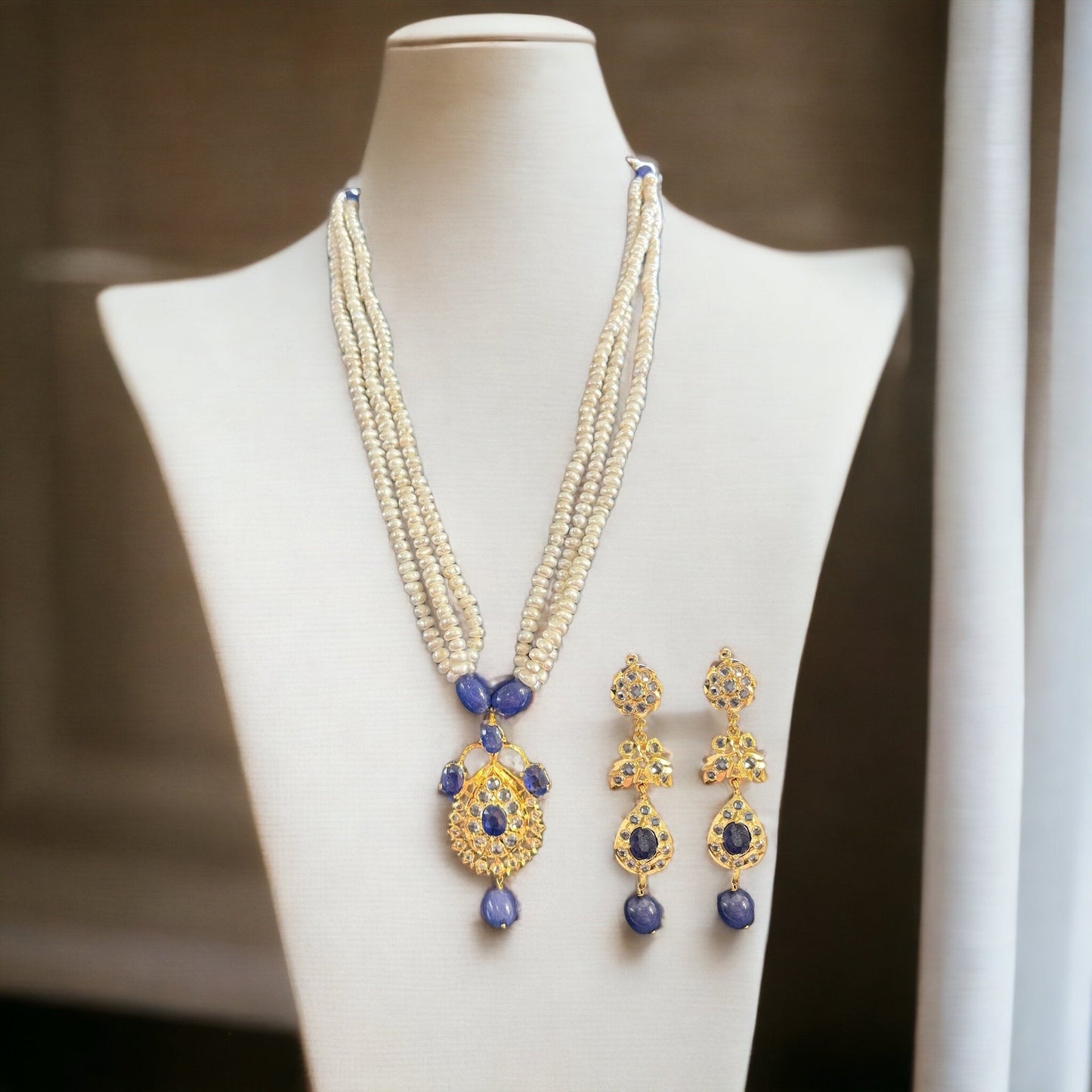 PS528 Jugni in fresh water pearls and sapphires ( SHIPS IN 2 WEEKS )