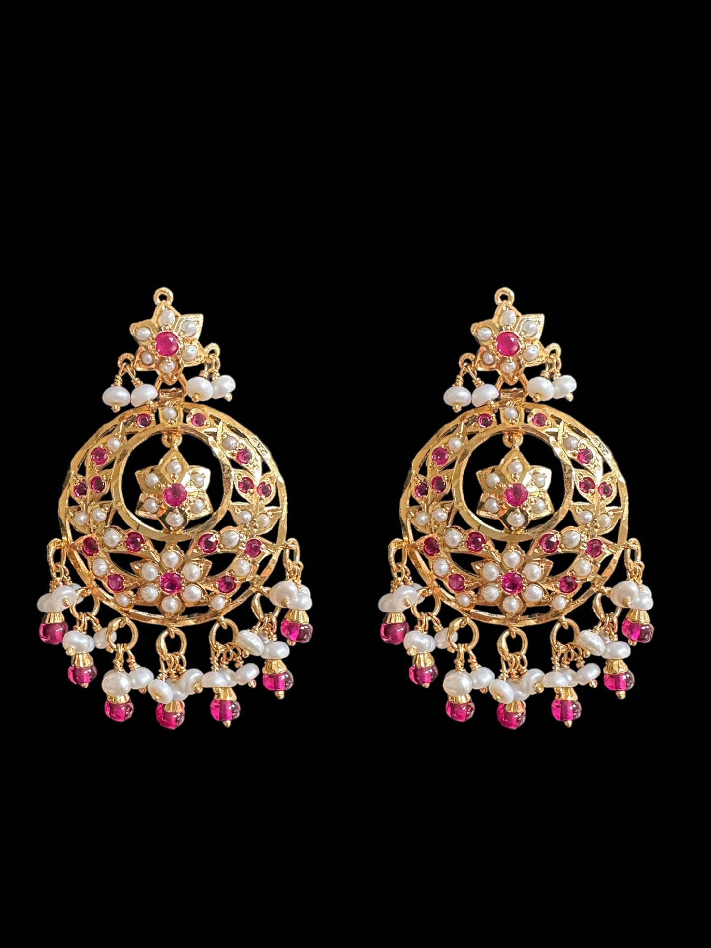 Ruby pearl gold plated silver chandbali ( SHIPS IN 4 WEEKS )