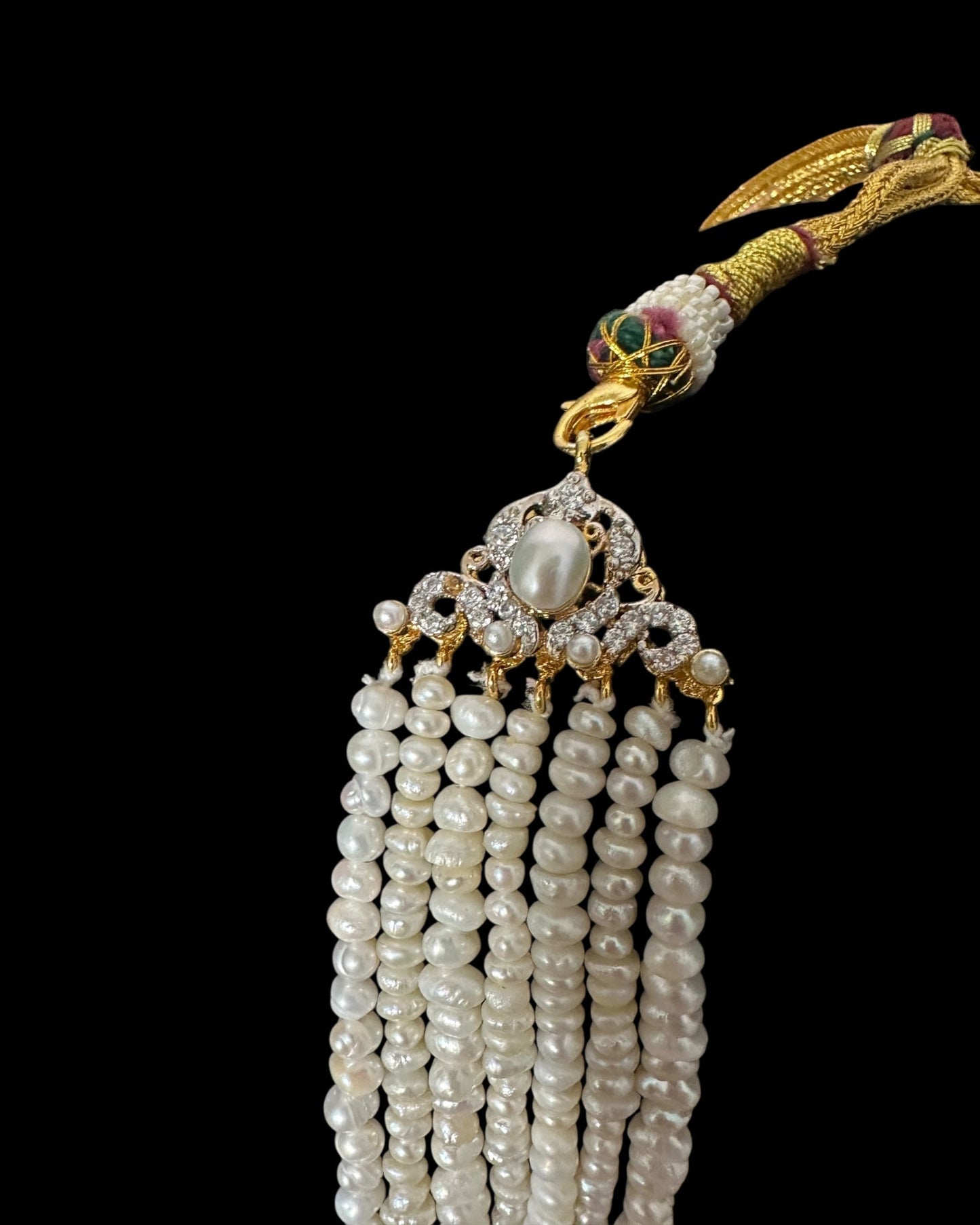 BR464 RAABYA fresh water pearl bridal choker Rani haar set with earrings tika ( READY TO SHIP )