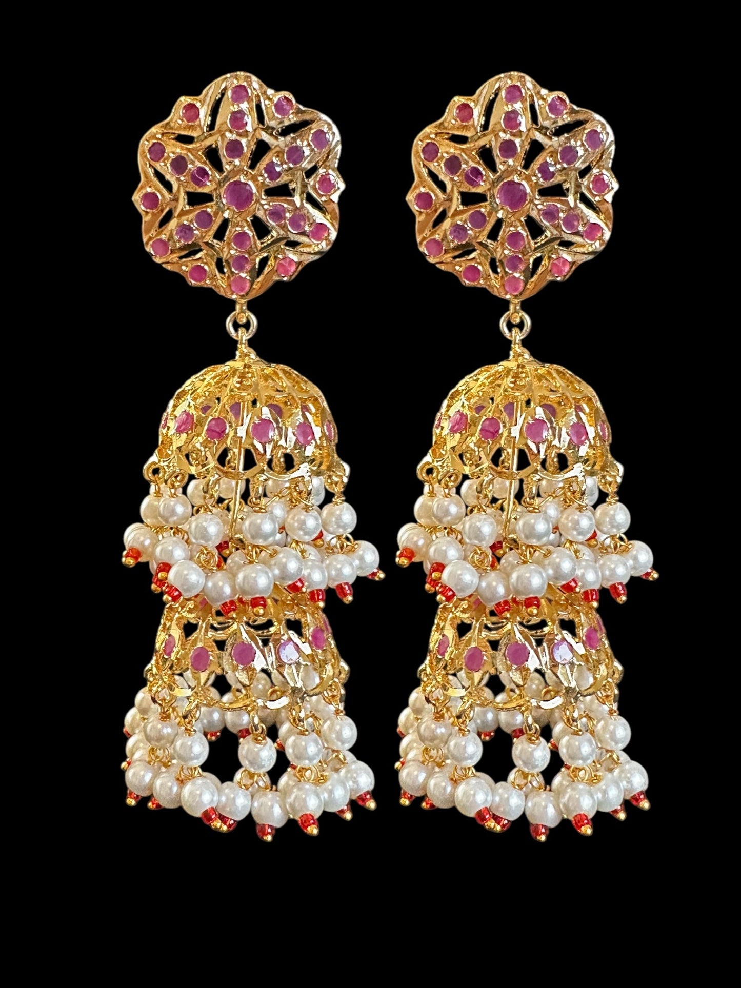 C534 Viya bridal choker set in rubies and pearls (SHIPS IN 4 WEEKS )