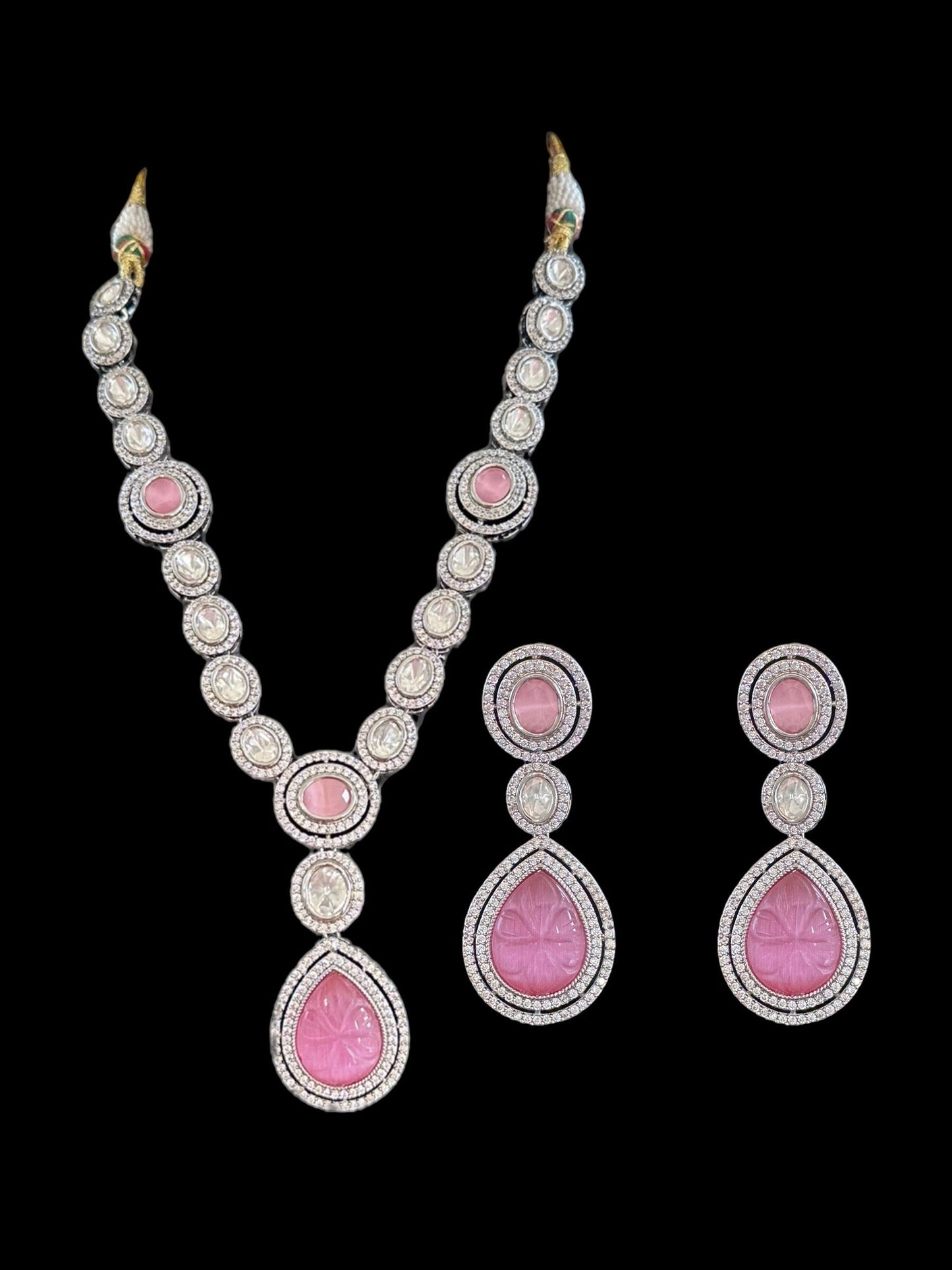 DNS55 Reema high quality Polki necklace set - PINK ( READY TO SHIP )