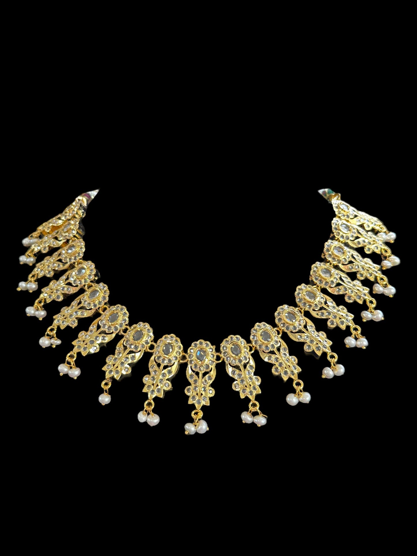 DNS48 Simeon gold plated Hyderabadi necklace in fresh water pearls ( READY TO SHIP)