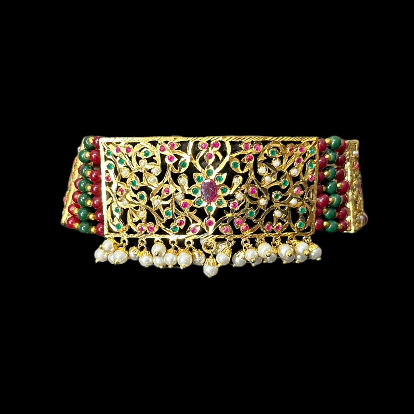 C315 Gold plated jadau choker in red green  ( SHIPS IN 3 WEEKS  )