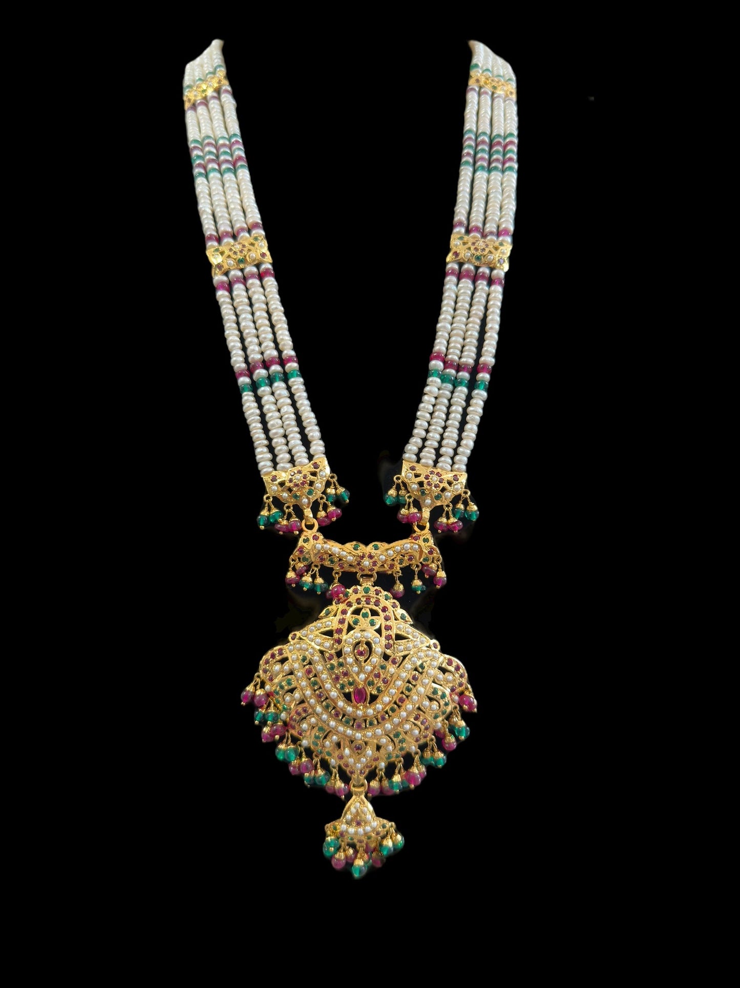 Gold plated silver Rani haar in ruby emerald ( READY TO SHIP)