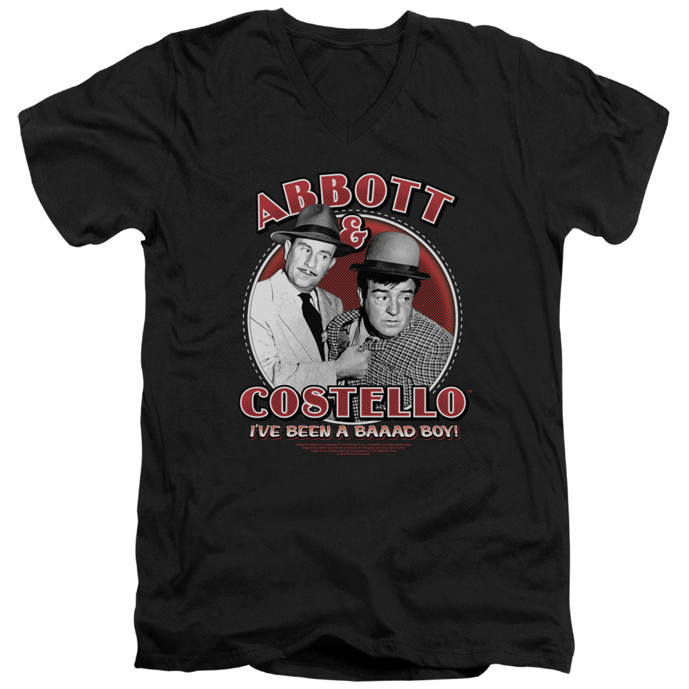 Abbott & Costello Bad Boy Mens Slim Fit V-Neck T Shirt Black Officially Licensed