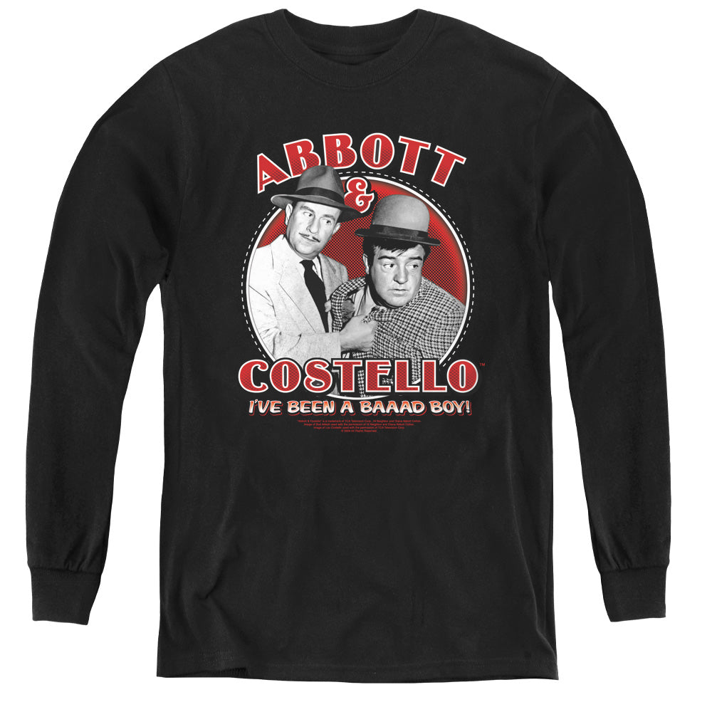 Abbott & Costello Bad Boy Long Sleeve Kids Youth T Shirt Black Officially Licensed