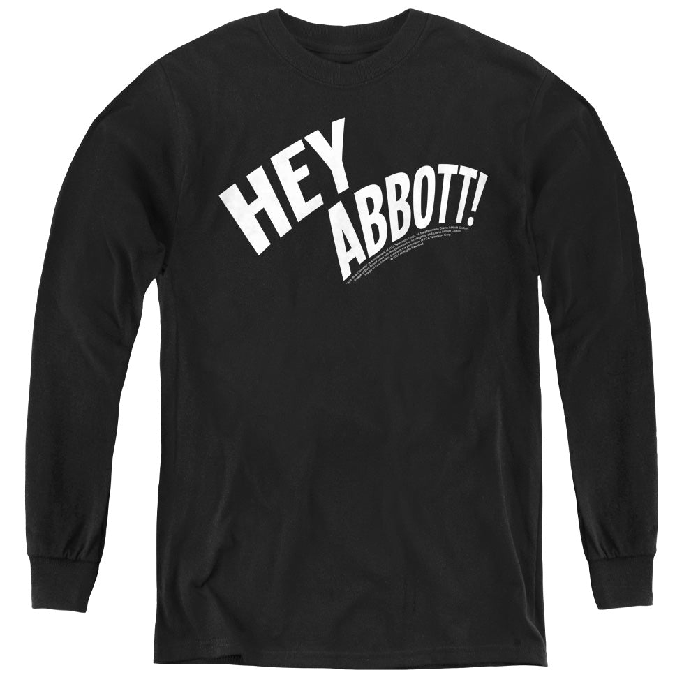 Abbott & Costello Hey Abbott Long Sleeve Kids Youth T Shirt Black Officially Licensed