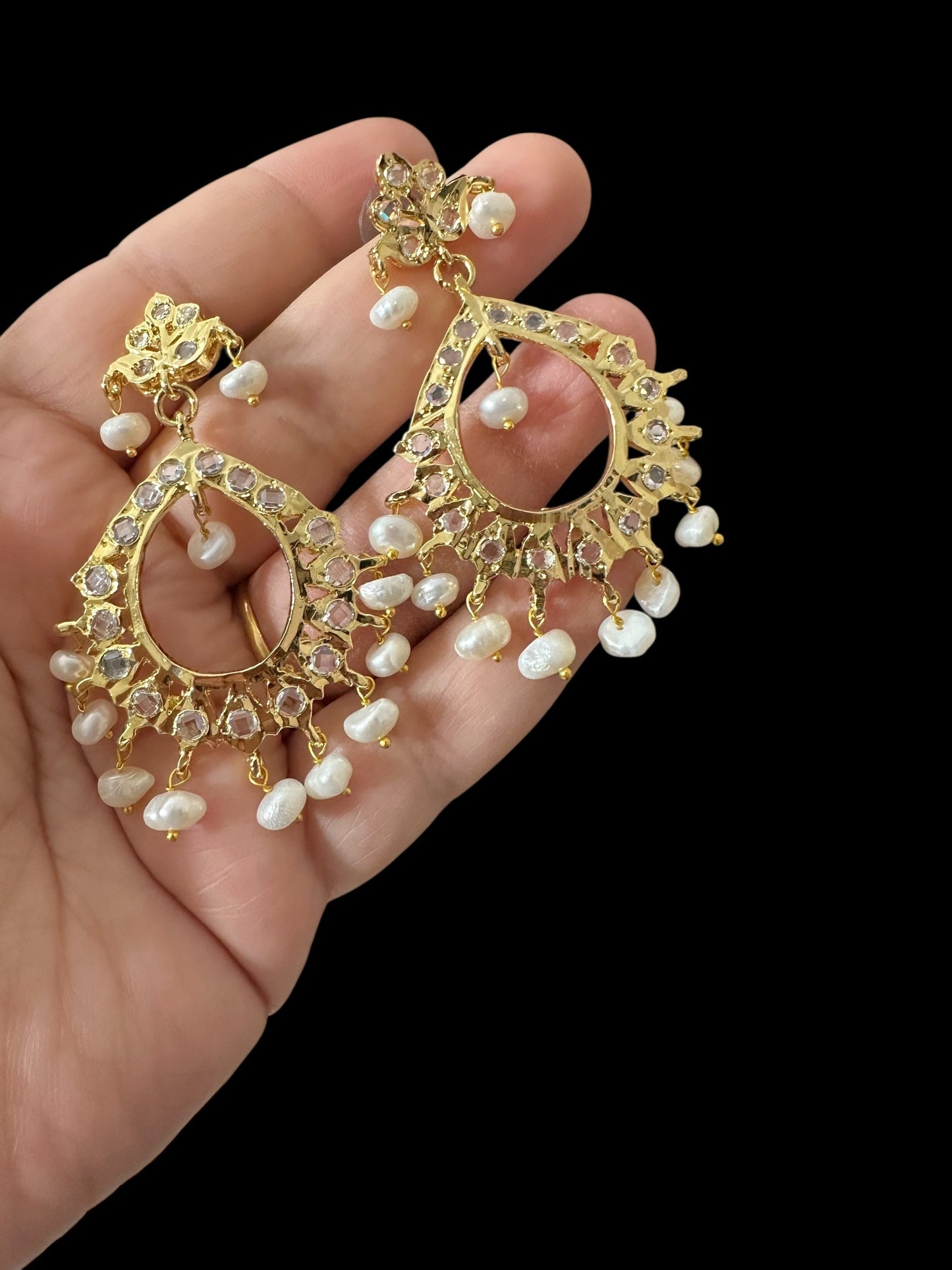 DER806 Maria gold plated chandbali in fresh water pearls ( READY TO SHIP )
