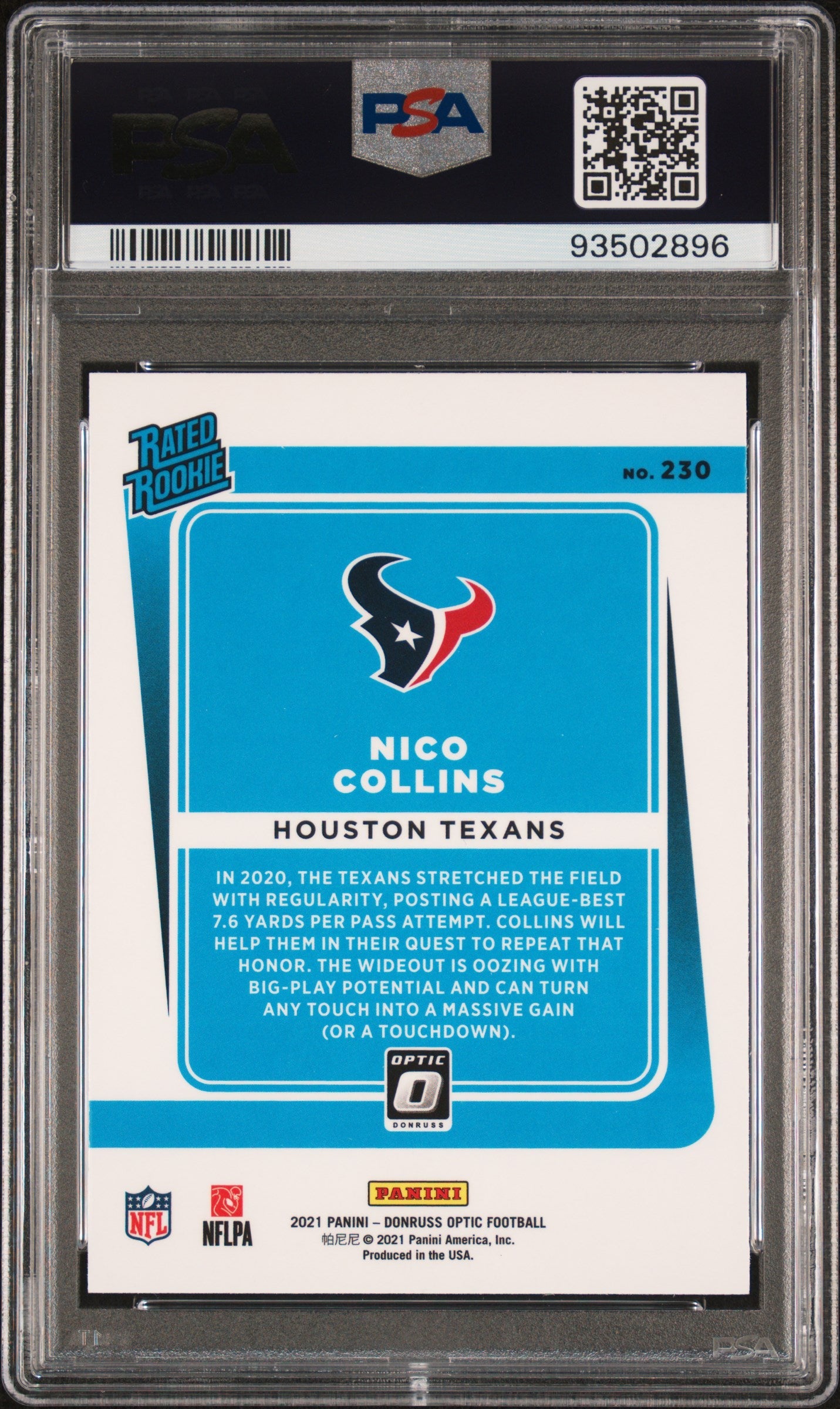 Graded 2021 Panini Donruss Optic Nico Collins #230 Rookie RC Football Card PSA 10 Gem Mint