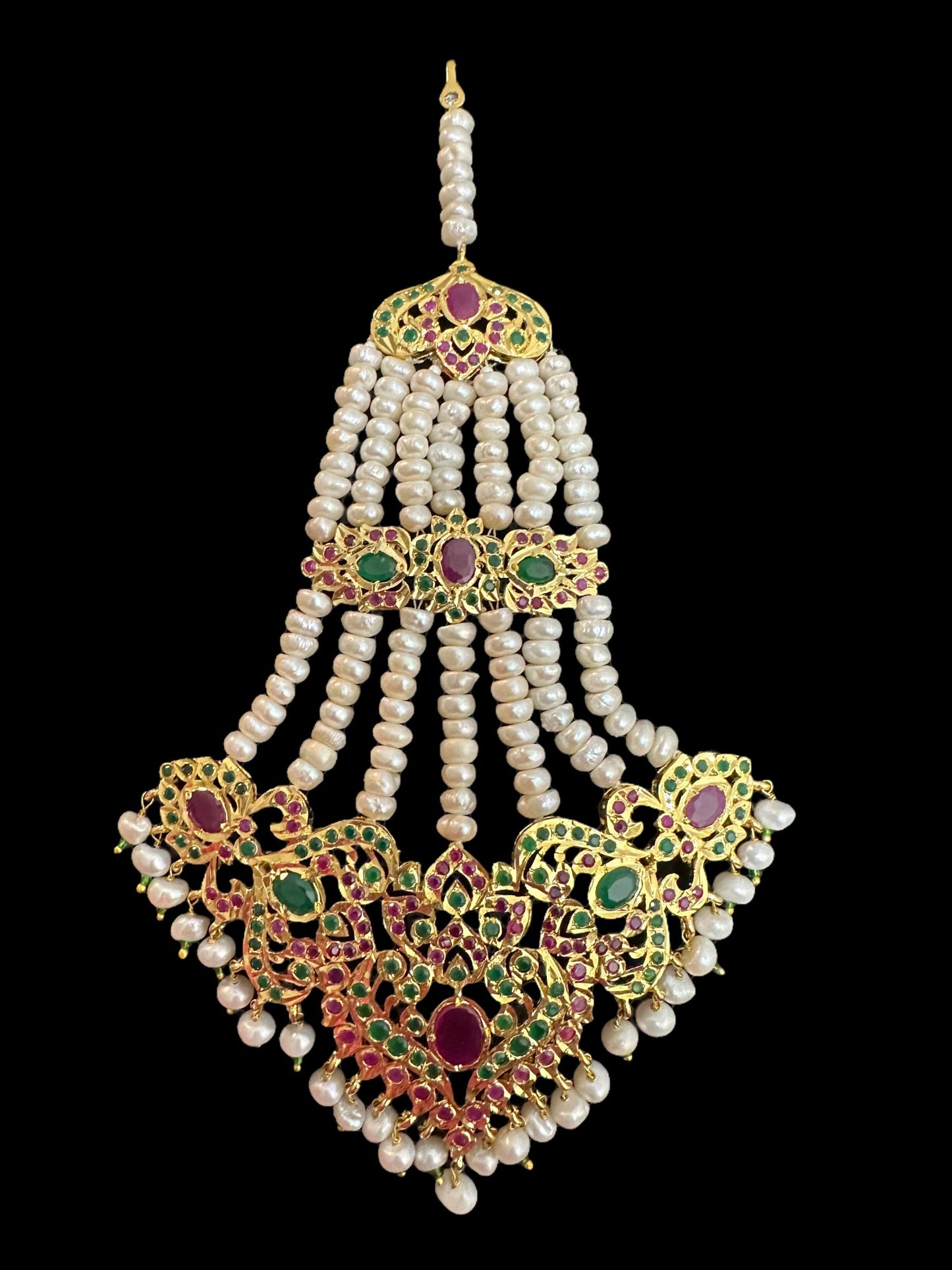 DJHR152 Kulsum ruby emerald fresh water pearl jhoomar - oversized ( READY TO SHIP )