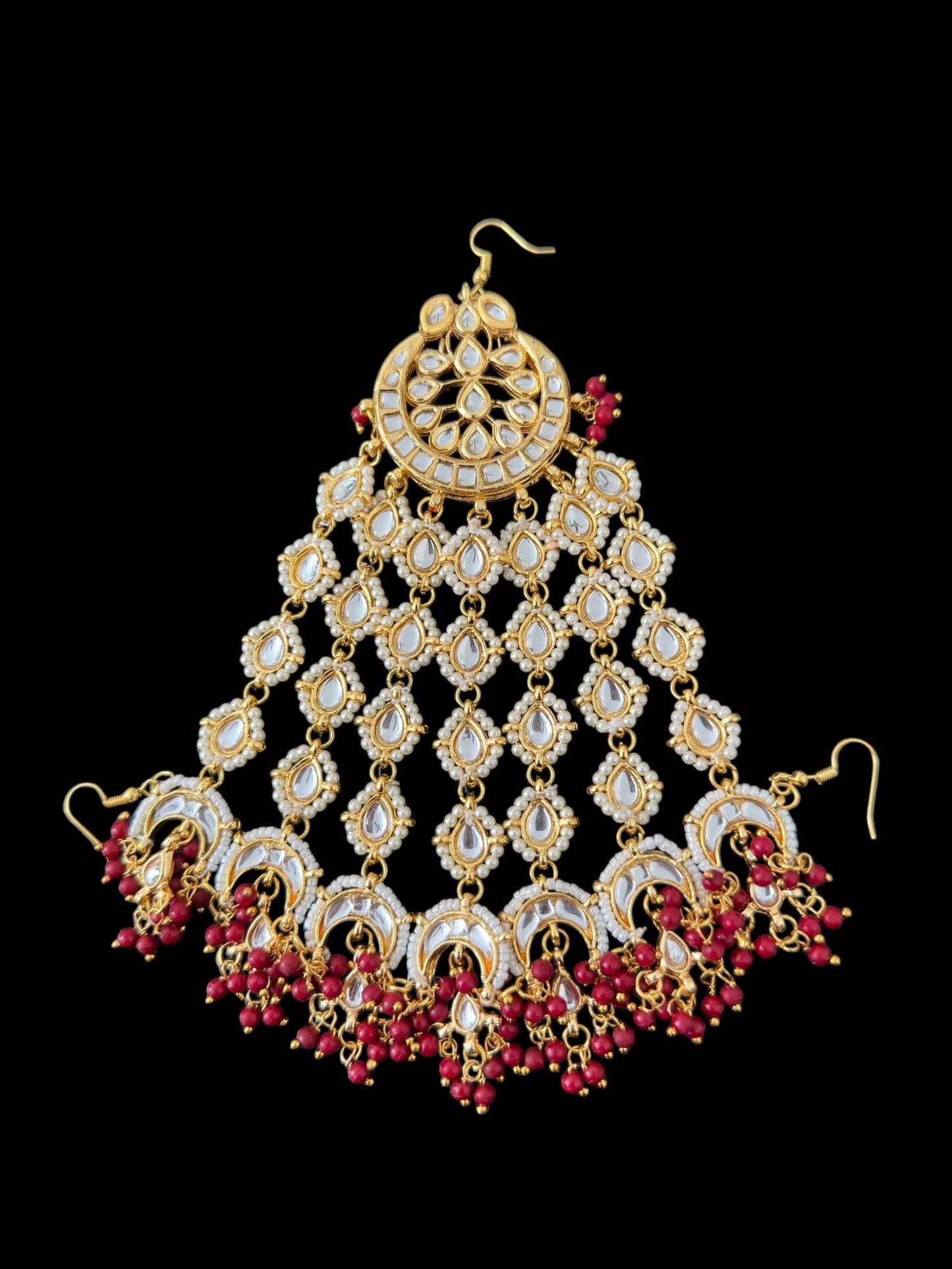DJHR136 sidra kundan jhoomar with red beads ( READY TO SHIP )