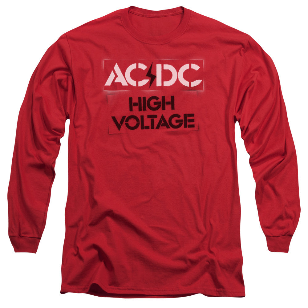 AC/DC High Voltage Stencil Mens Long Sleeve Shirt Red Officially Licensed