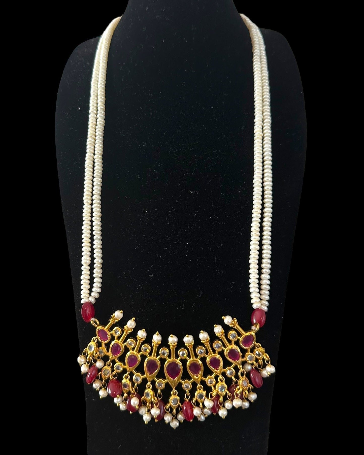 PS557 Hyderabadi / Nizami tirmani in fresh water pearls with chandbali( READY TO SHIP )