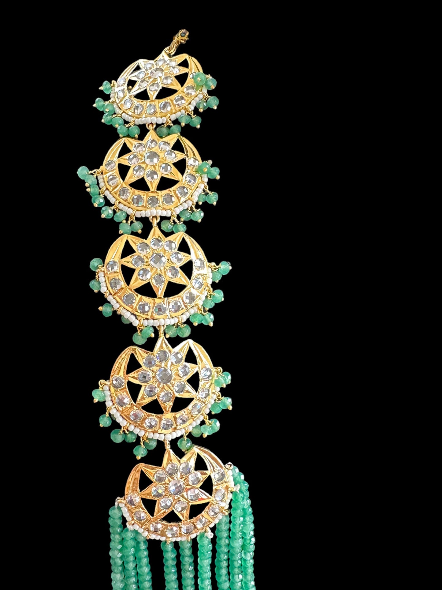 DLN45 Darika Multi brooch necklace set in light green beads ( READY TO SHIP )