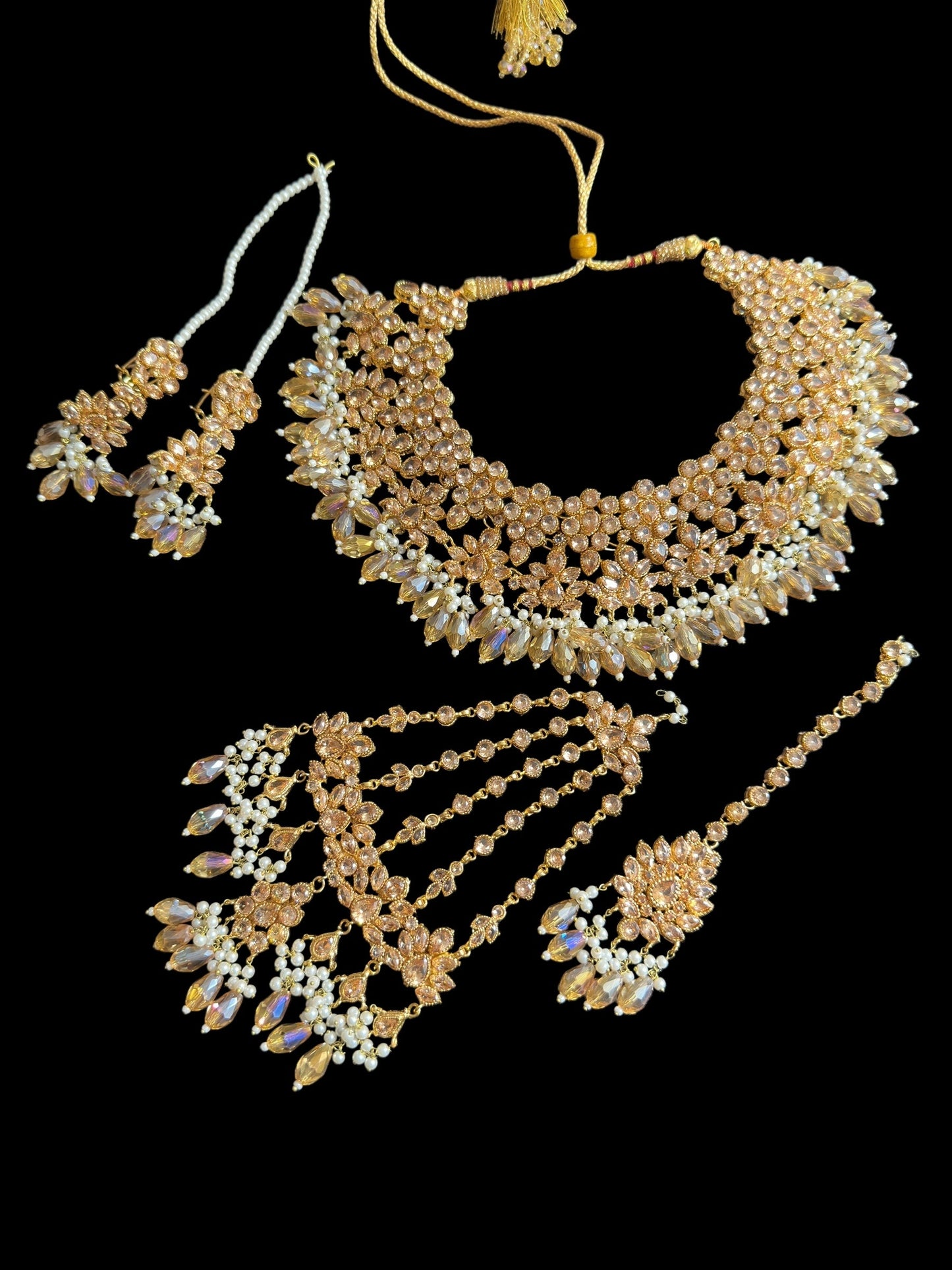 BR478 Kafiya bridal set in golden / champagne stones and beads ( READY TO SHIP )