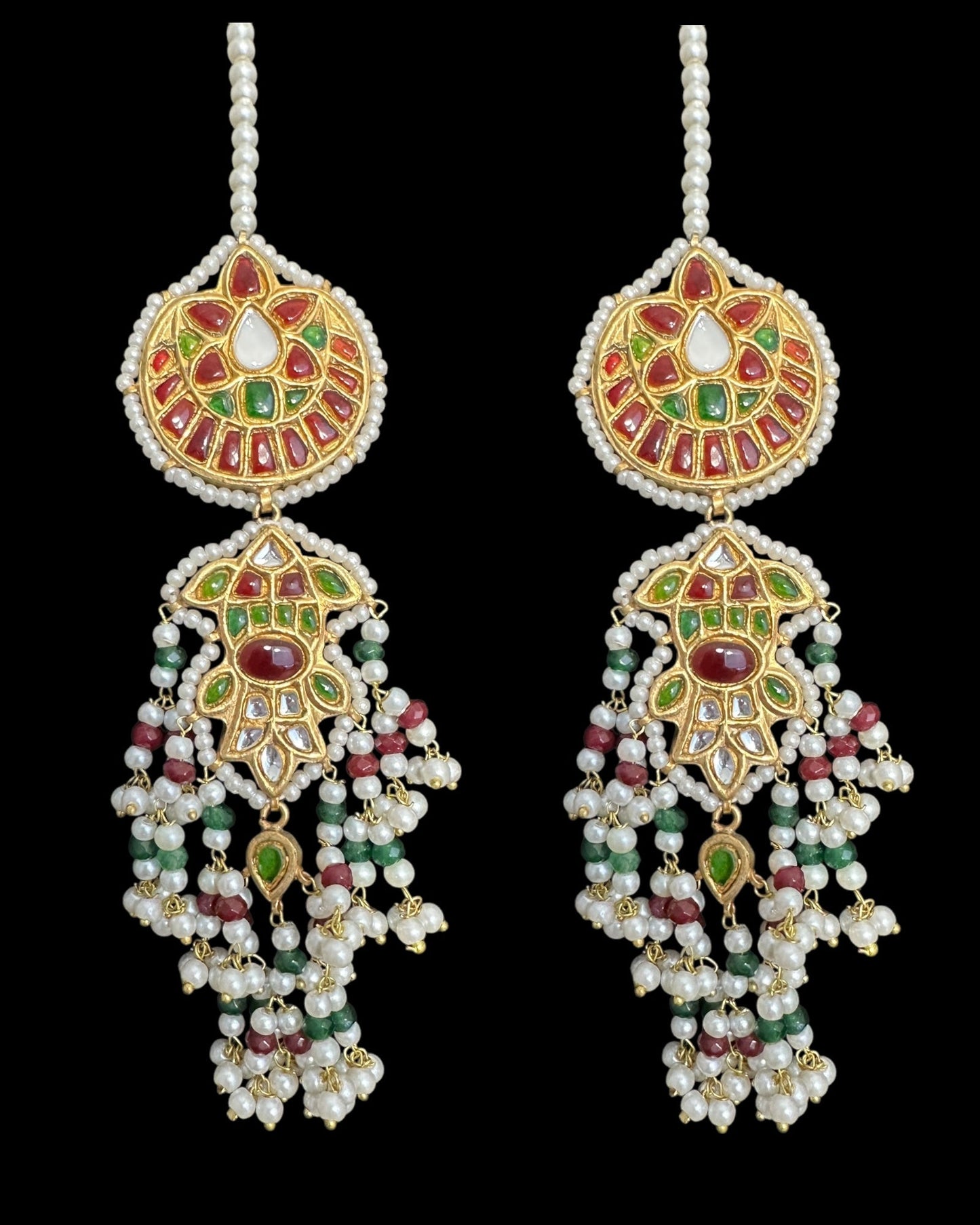 DER733 Maya kundan dangler earrings with ruby emerald combination( READY TO SHIP )
