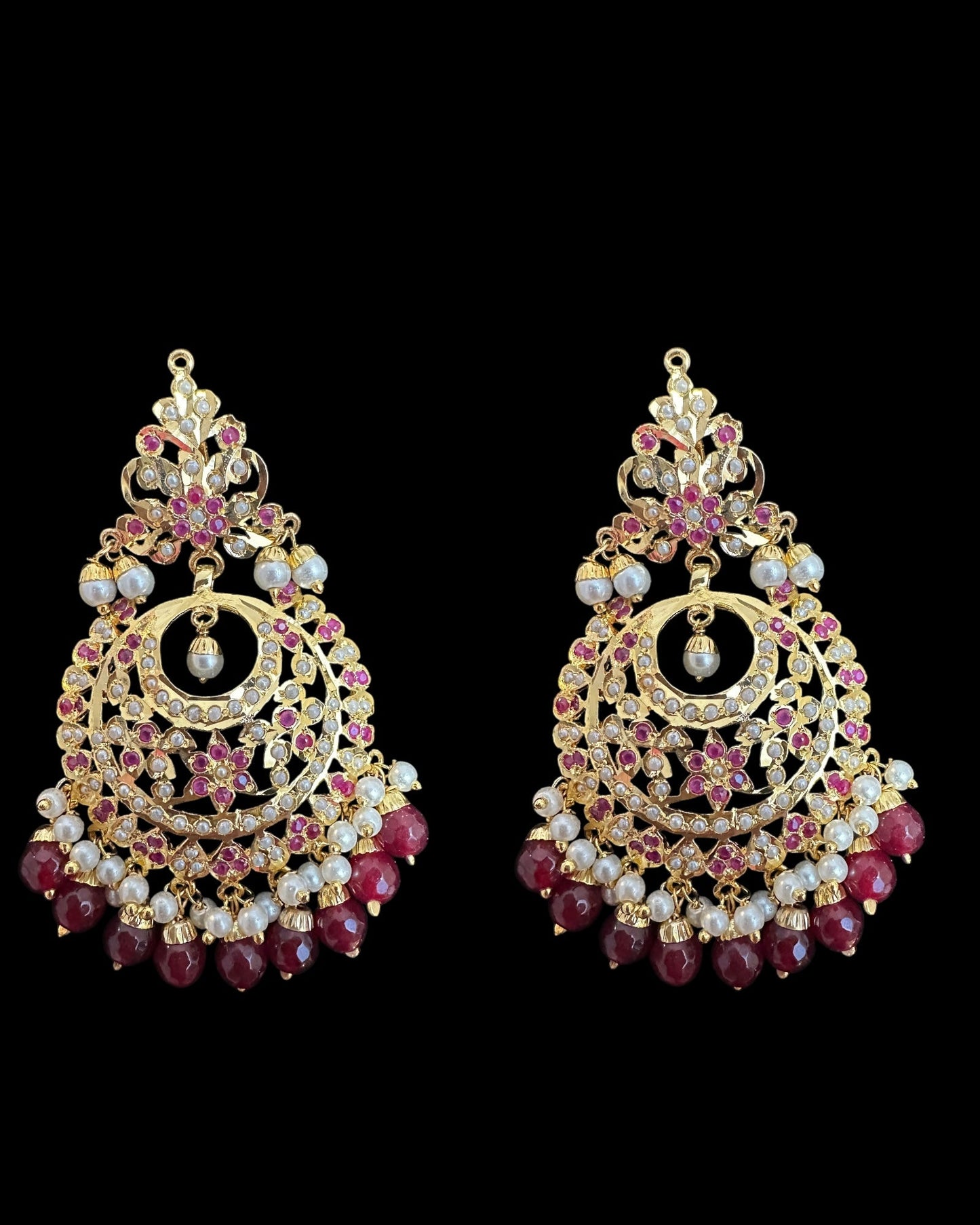 Dafiya ruby pearl Chandbali Earrings & Tika Set | Ships in 4 weeks | Deccan Jewelry