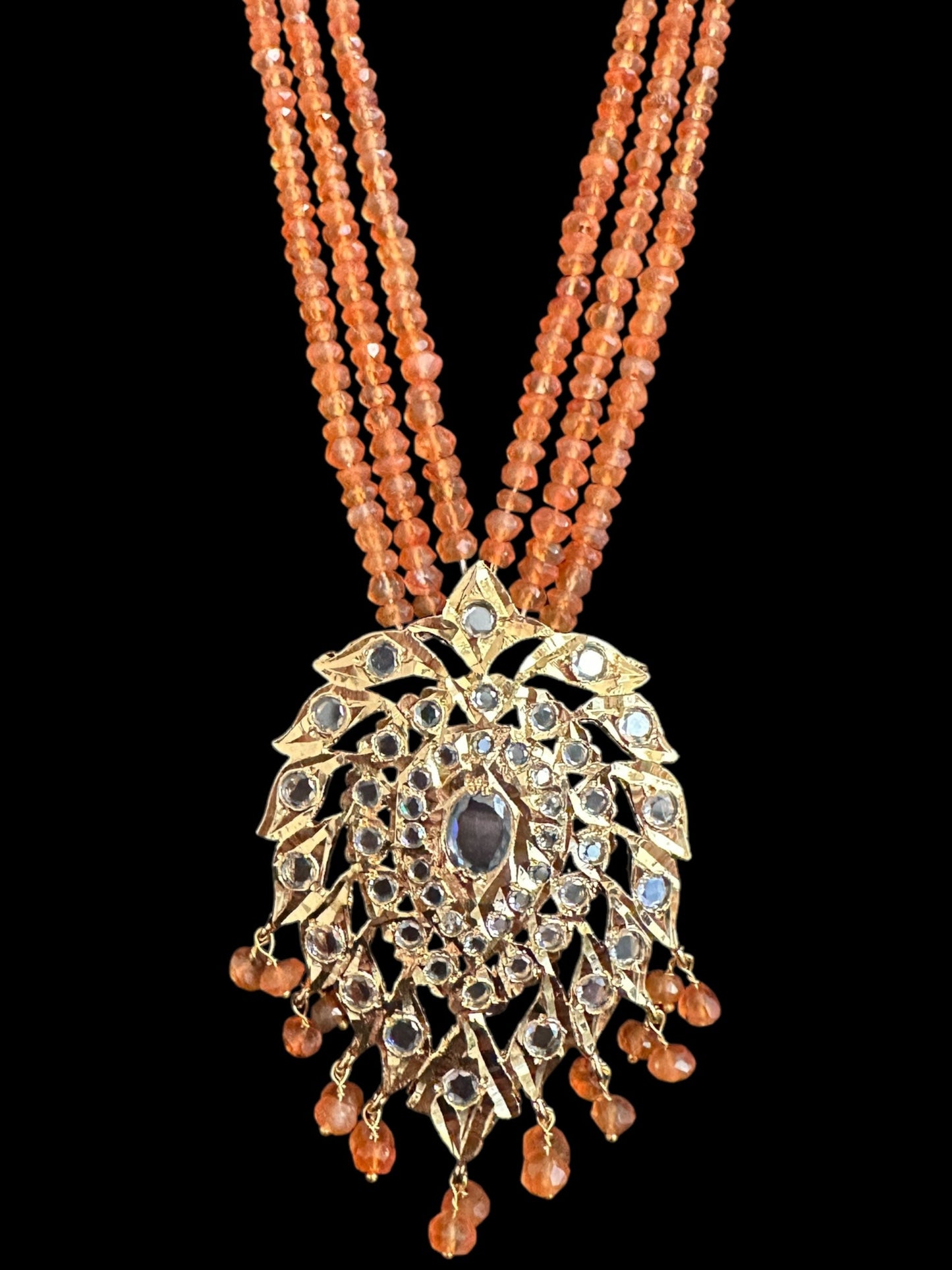 DLN122 Alvira long necklace with earrings in real carnelian beads ( SHIPS IN 2 WEEKS )