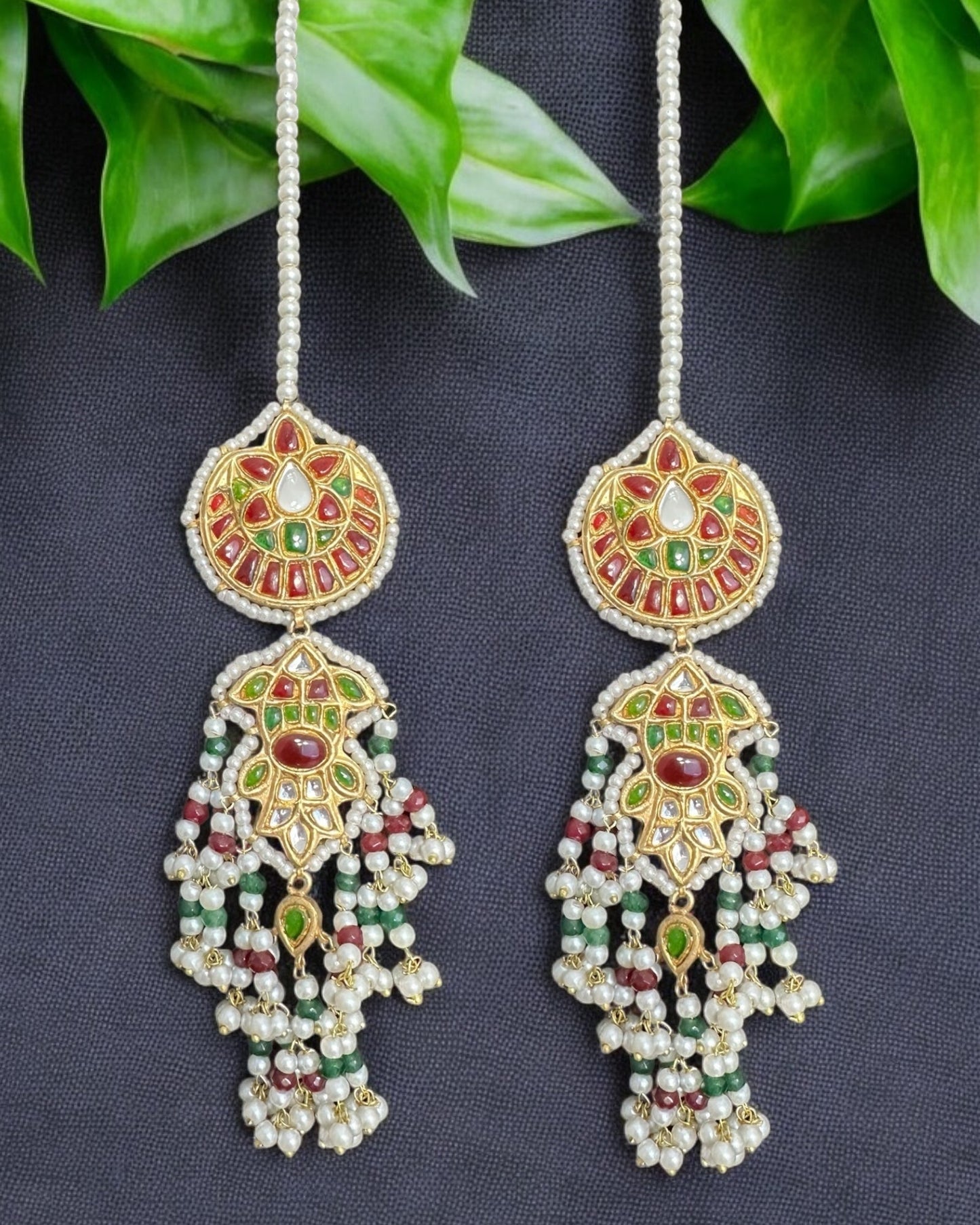 DER733 Maya kundan dangler earrings with ruby emerald combination( READY TO SHIP )