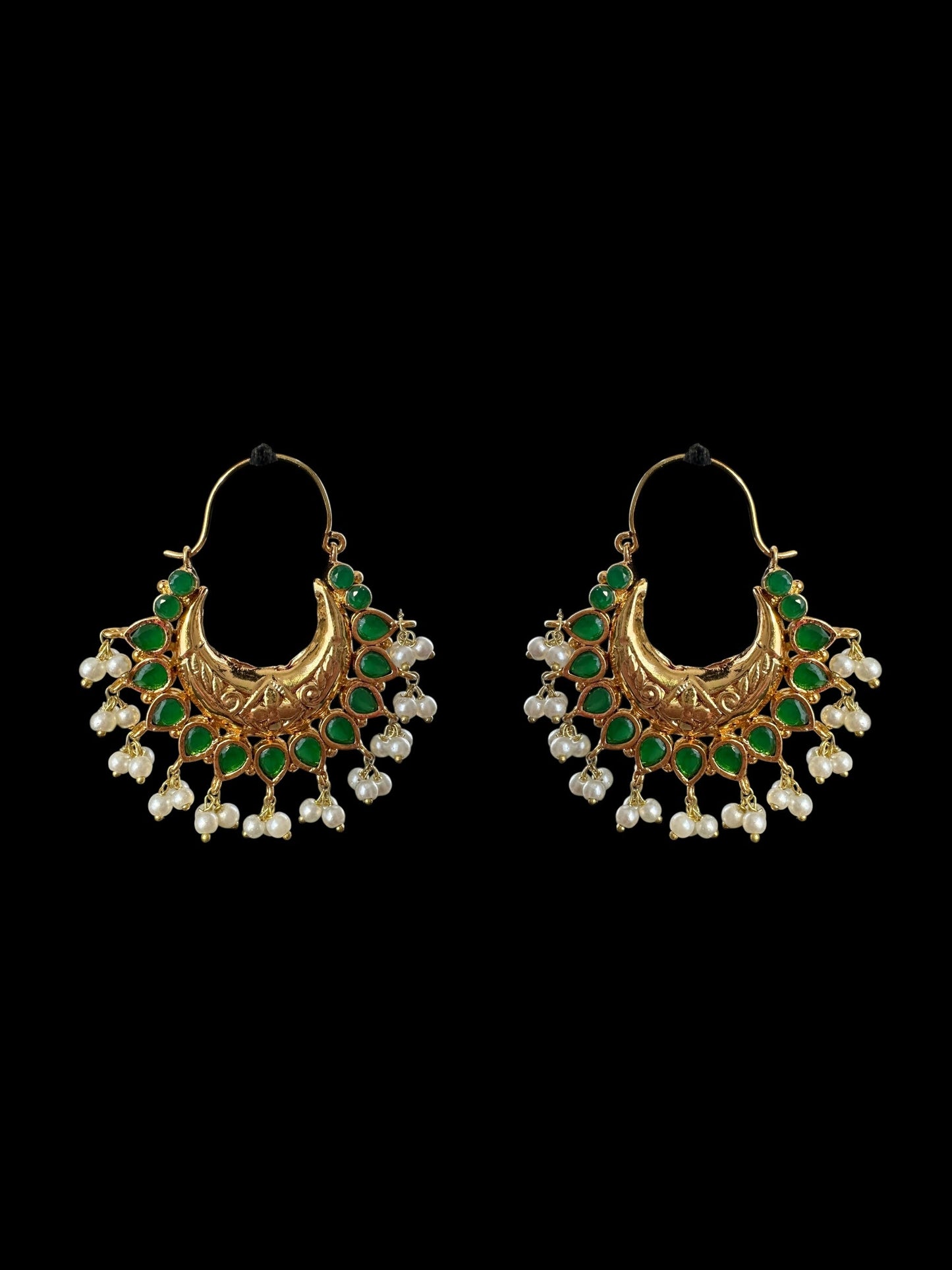 DER741 Chandbali earrings - hoop style - Emerald ( medium sized ) ( READY TO SHIP )
