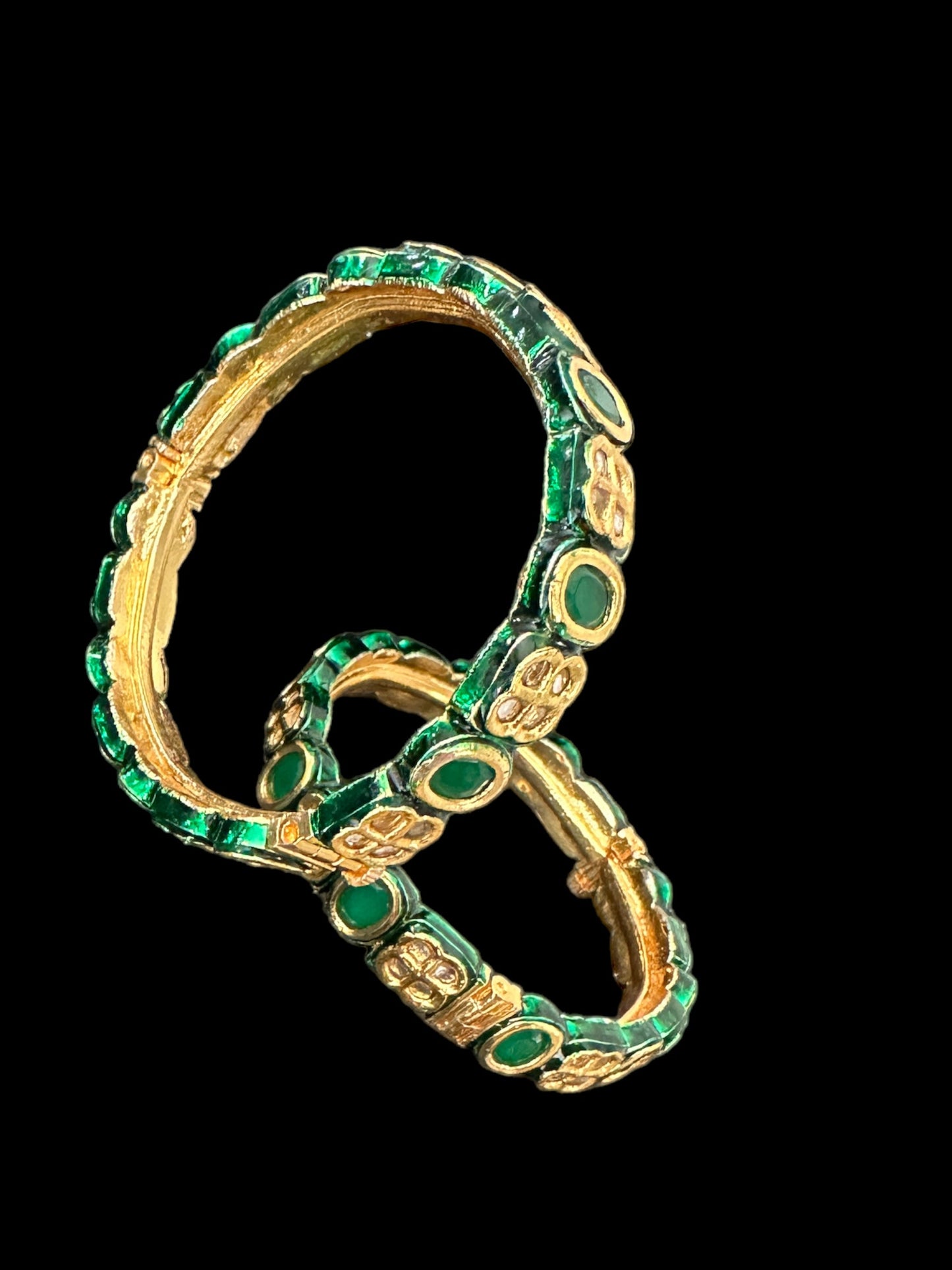 B181 Amelia kundan bangles in green  ( READY TO SHIP ) - openable 2.2/2.4/2.6