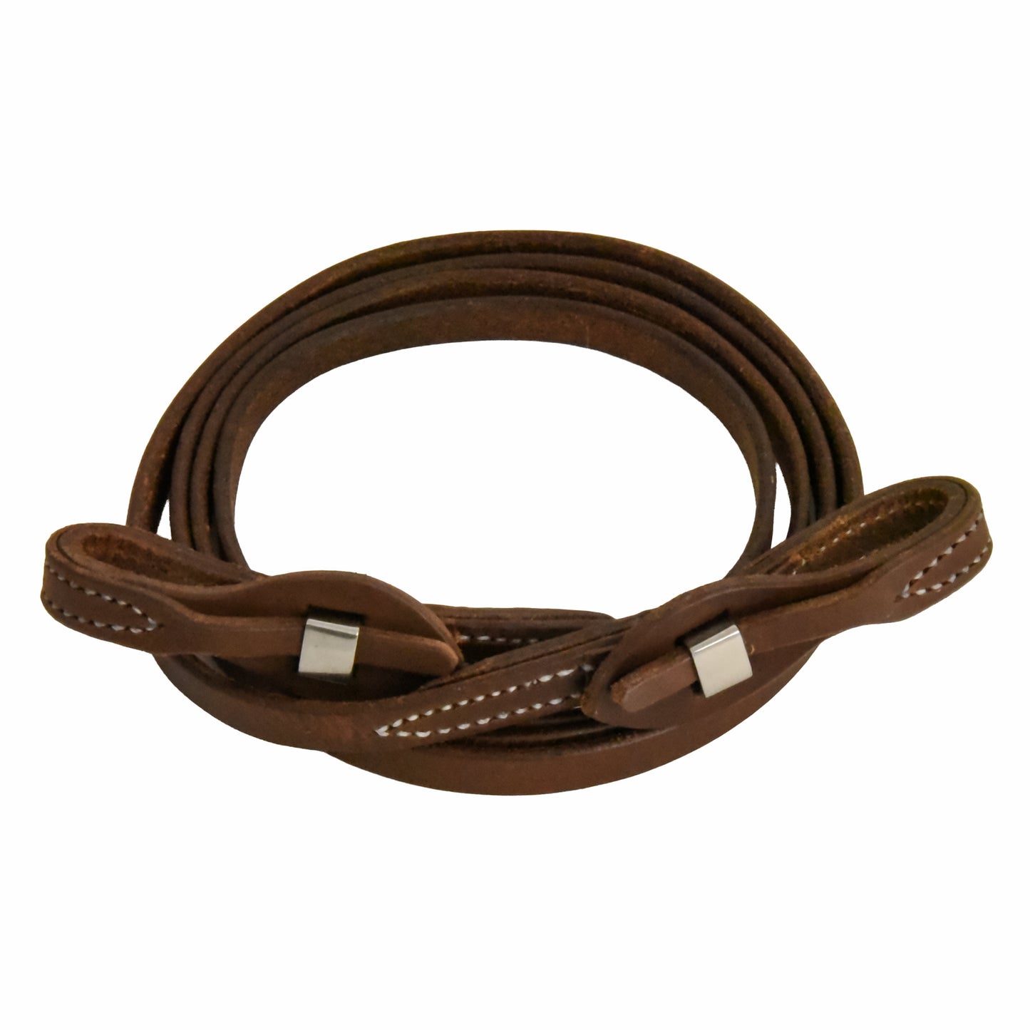 AJ Tack Oiled Harness Leather Stainless Steel Quick Change Roper Reins - 5/8in x 8ft