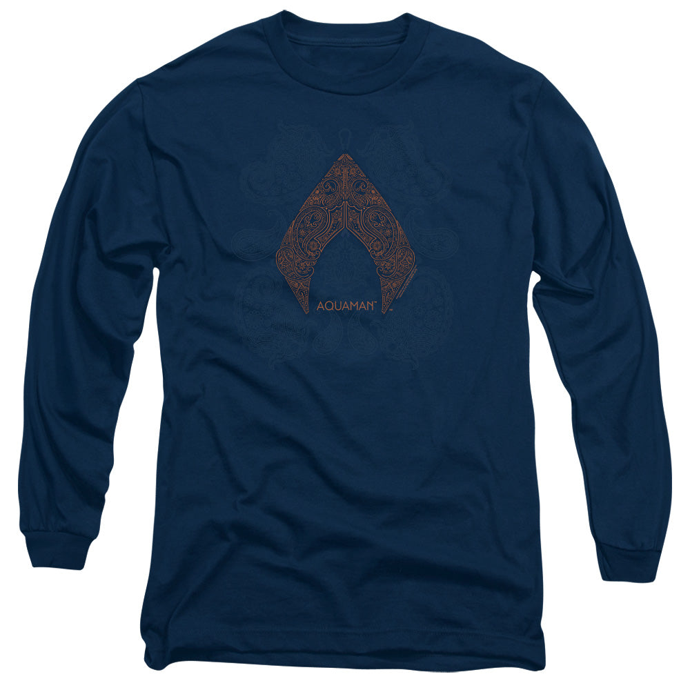 Aquaman Movie Aqua Paisley Mens Long Sleeve Shirt Navy Officially Licensed