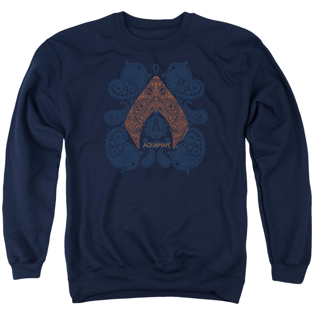 Aquaman Movie Aqua Paisley Mens Crewneck Sweatshirt Navy