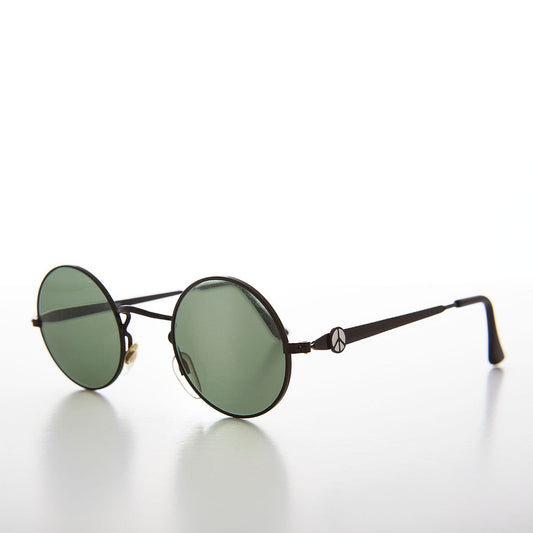 Round Sunglass with Peace Sign and Glass Lens - Arrow