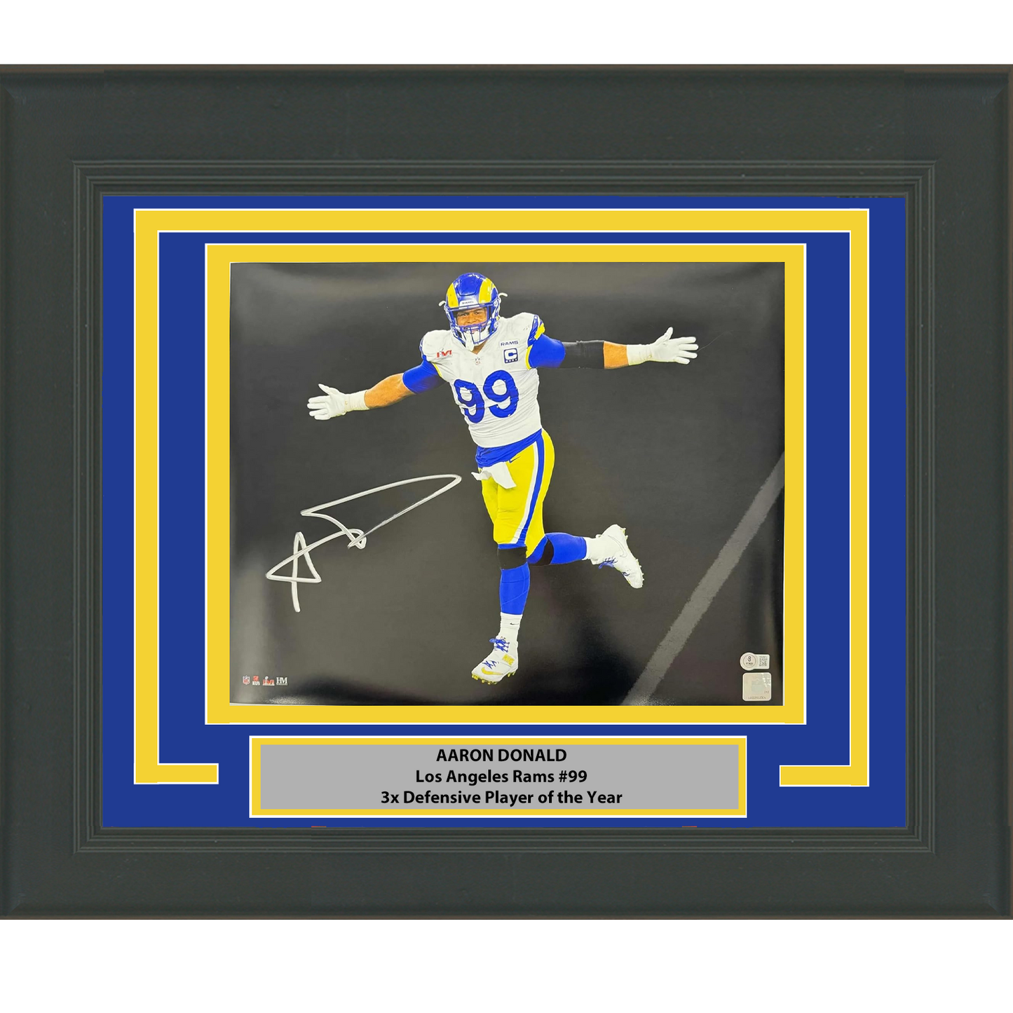 Framed Autographed/Signed Aaron Donald Los Angeles LA Rams 16x20 Football Photo JSA COA #7
