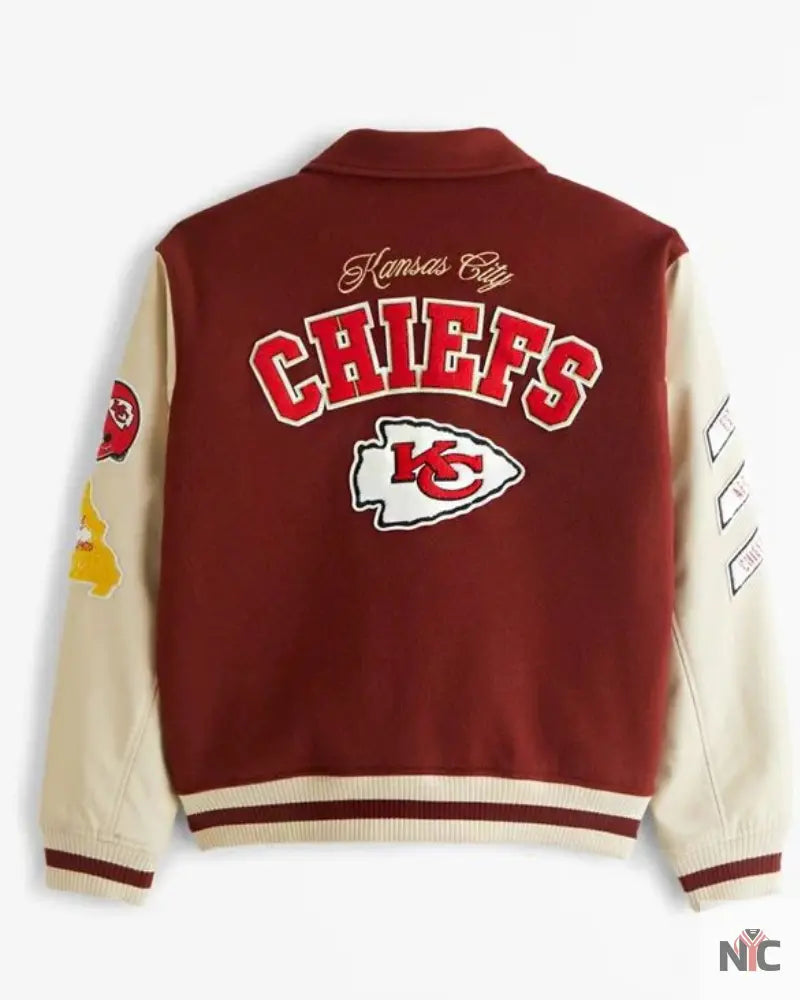 Abercrombie Kansas City Chiefs Brown And White Varsity Bomber Jacket