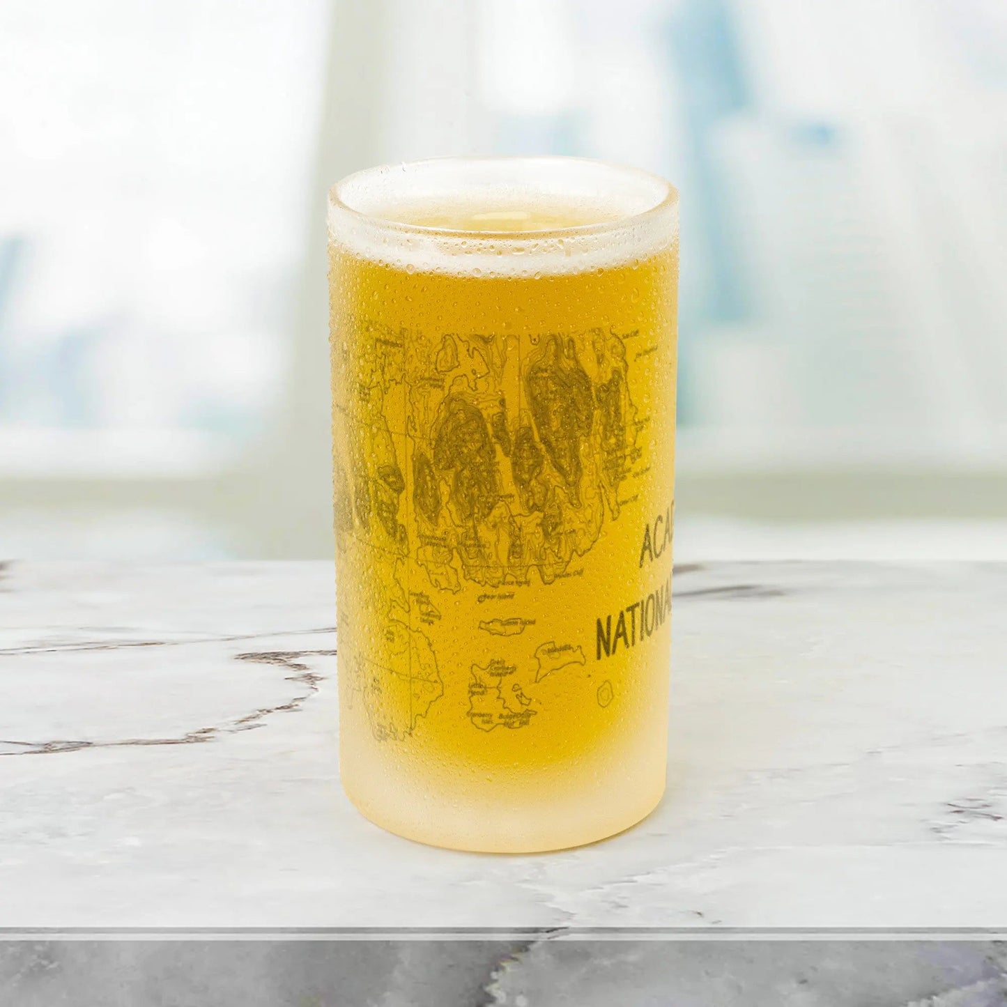 Acadia National Park Topographic Frosted Topographic Pint Glass