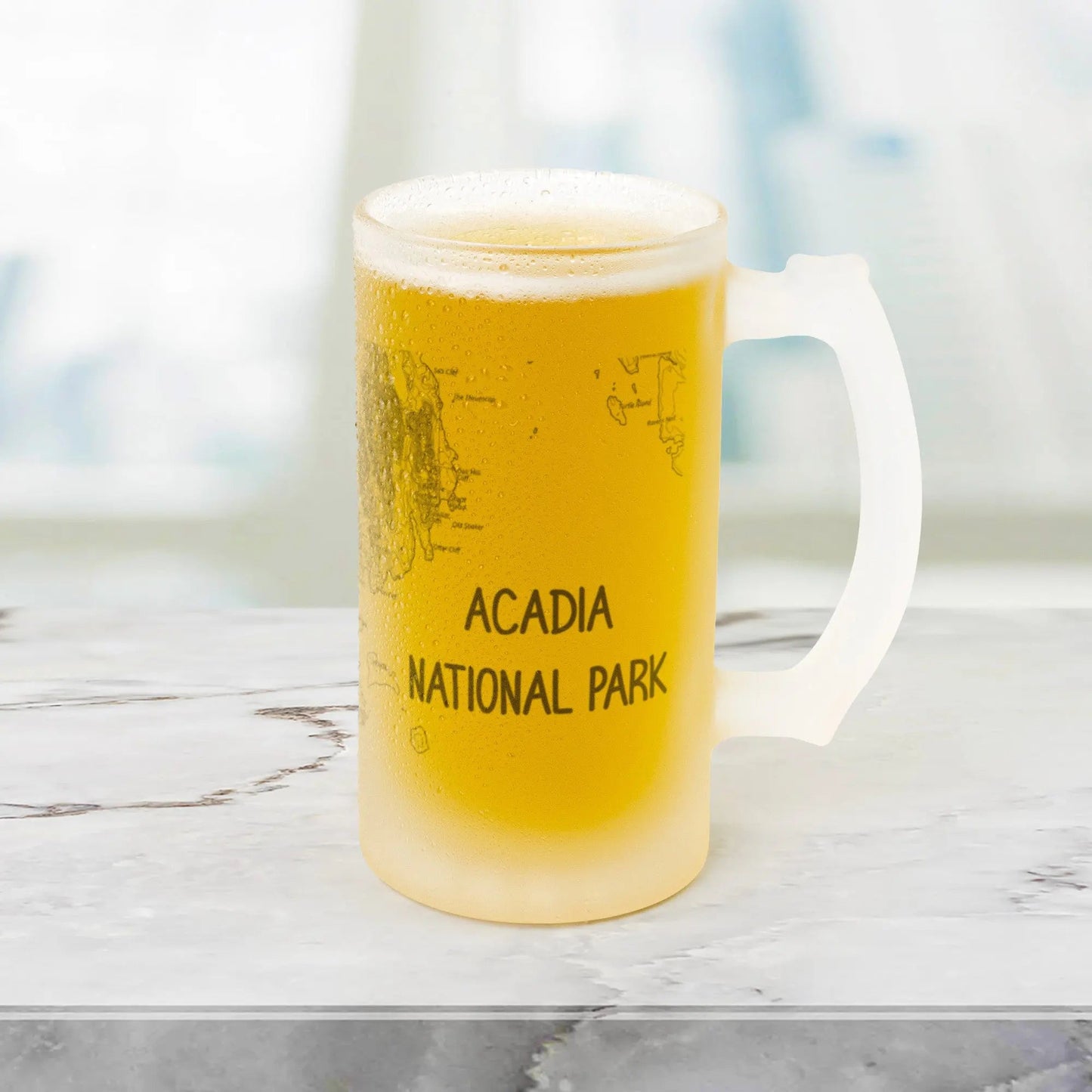 Acadia National Park Topographic Frosted Topographic Pint Glass