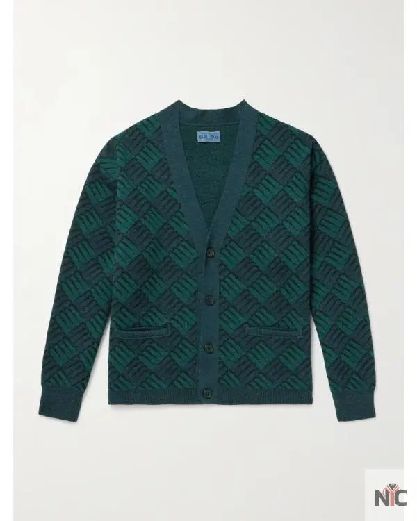 Access Hollywood Nick Offerman Green & Blue Printed Cardigan