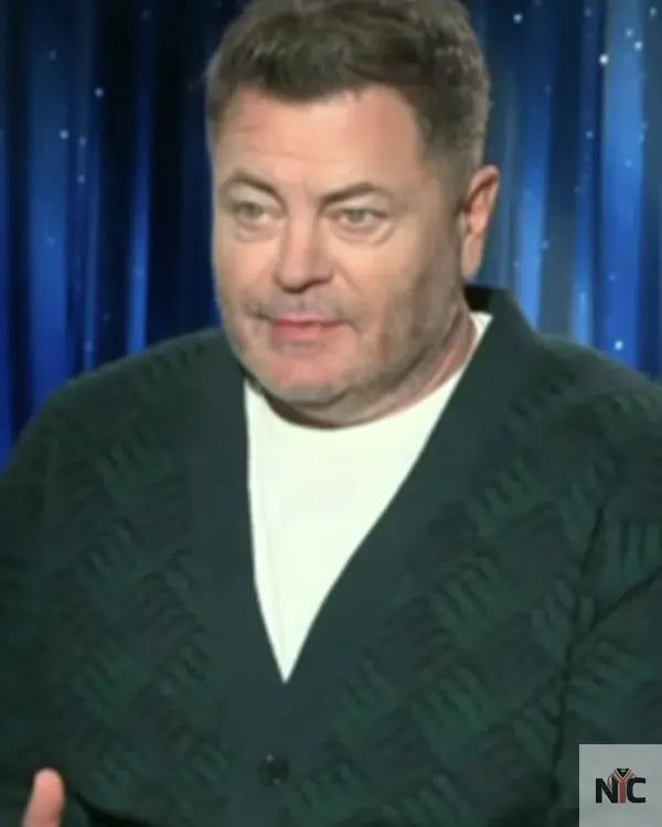 Access Hollywood Nick Offerman Green & Blue Printed Cardigan