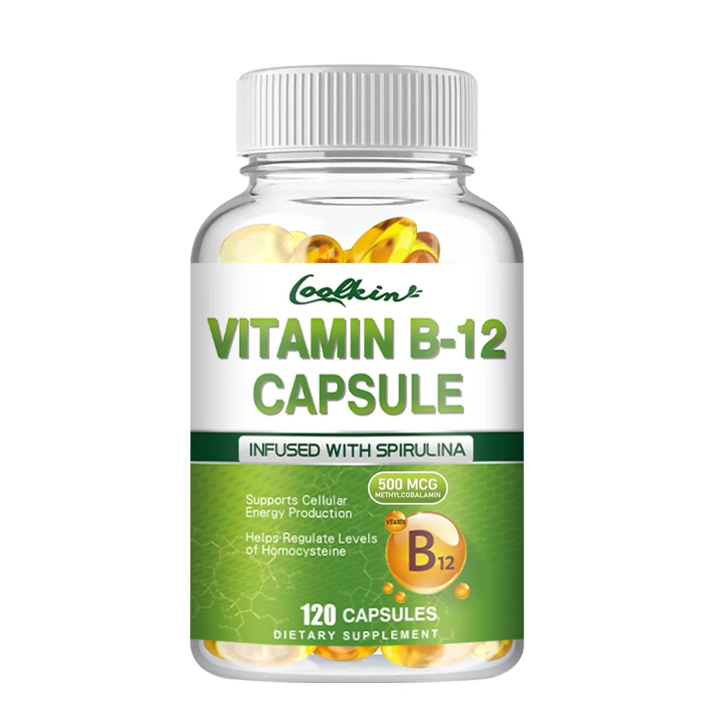 Vitamin B12 Capsules - with Organic Spirulina - Supports Energy Metabolism, Mood, Heart and Nervous System Health - 120 Capsules