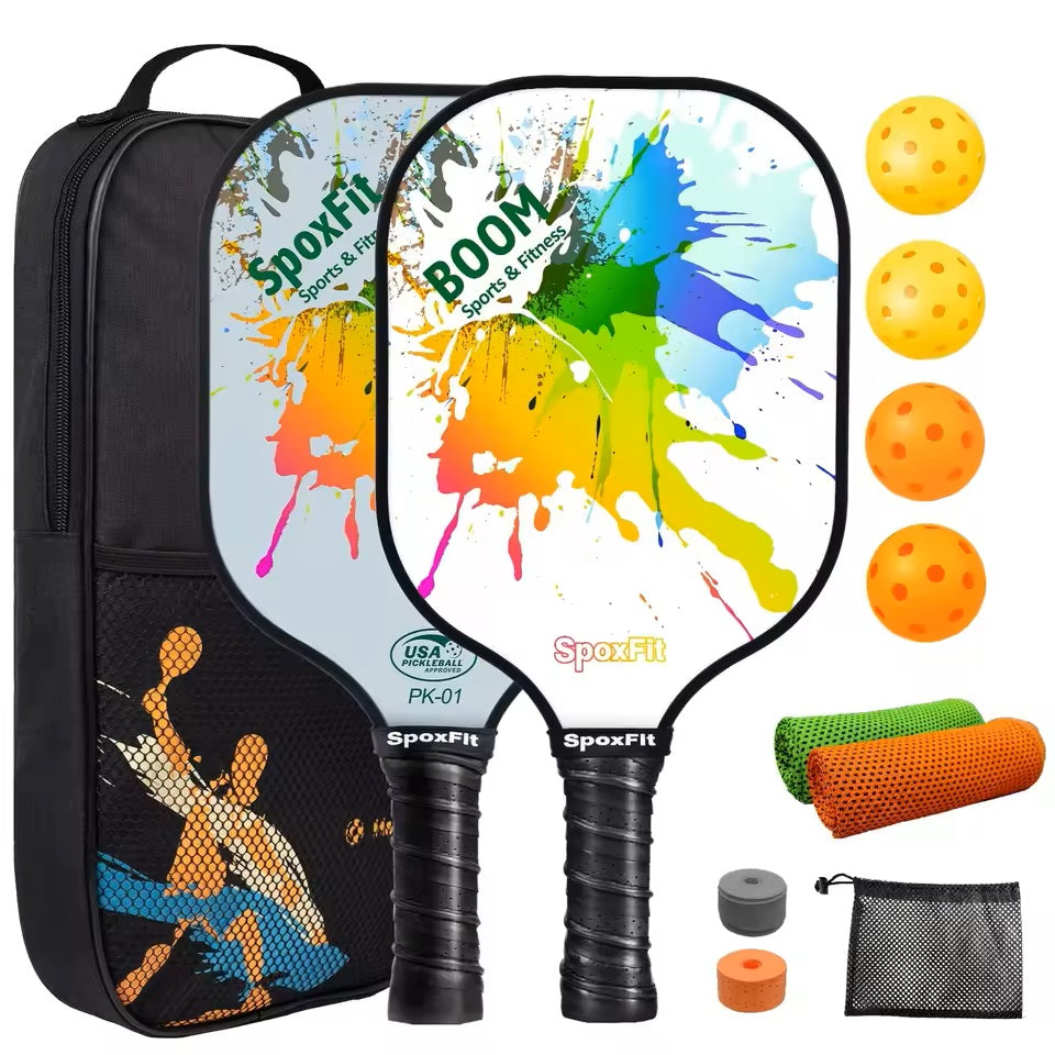 Pickleball Paddle Set of 2 – USAPA Approved, Lightweight Fiberglass Rackets with Cushion Grip, 4 Pickleballs, Carry Bag & Grip