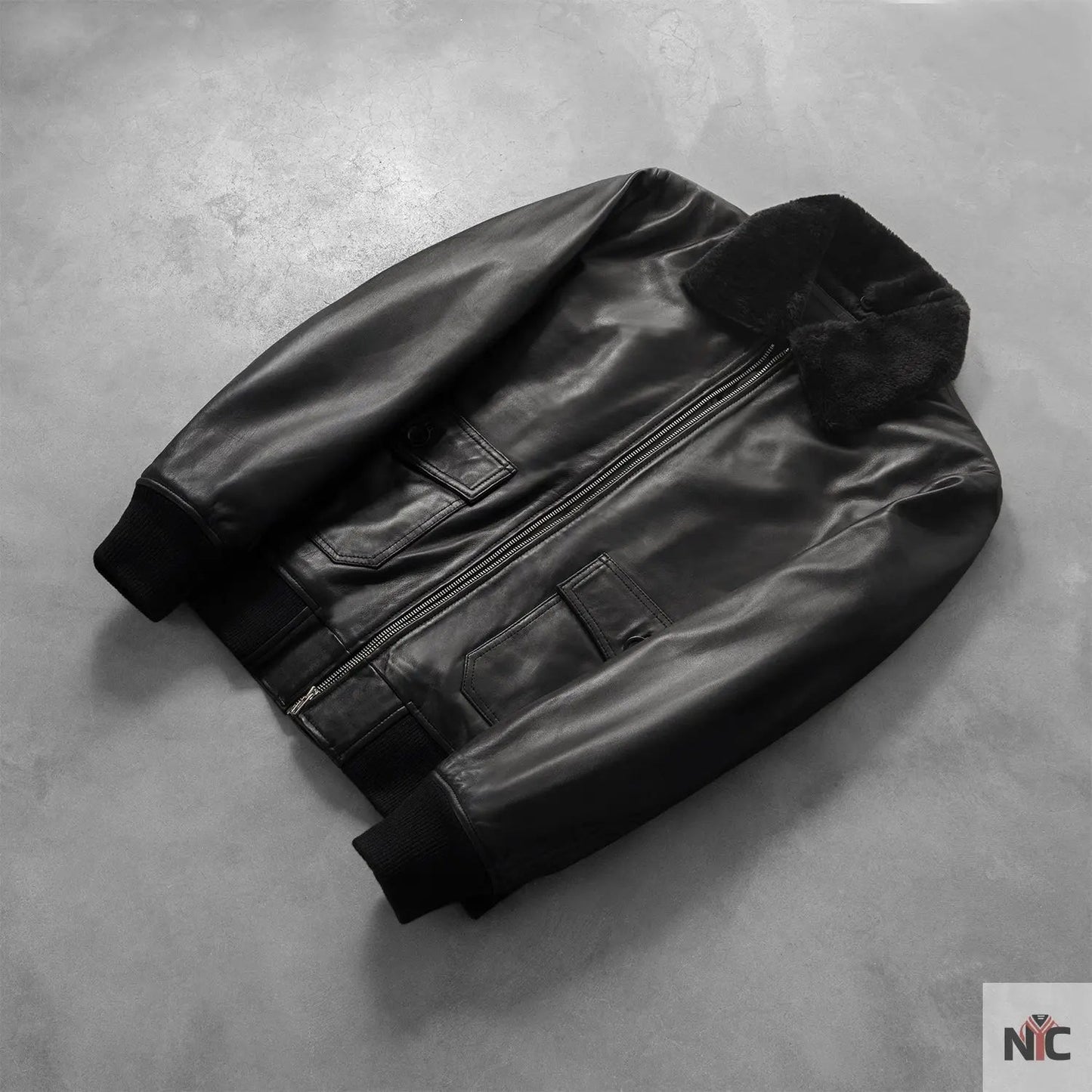 Airin G-1 Black Leather Bomber Jacket