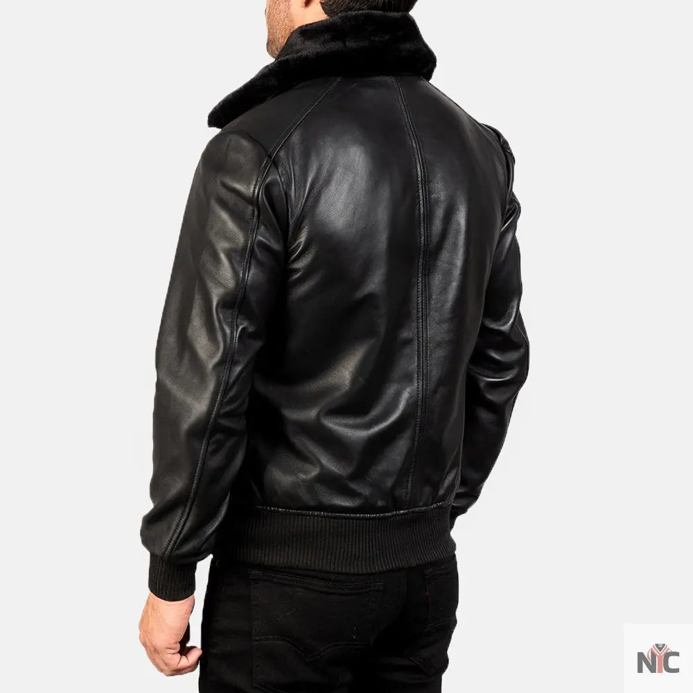 Airin G-1 Black Leather Bomber Jacket