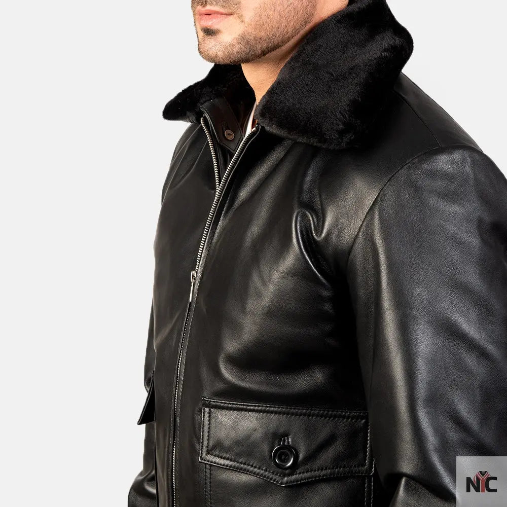 Airin G-1 Black Leather Bomber Jacket