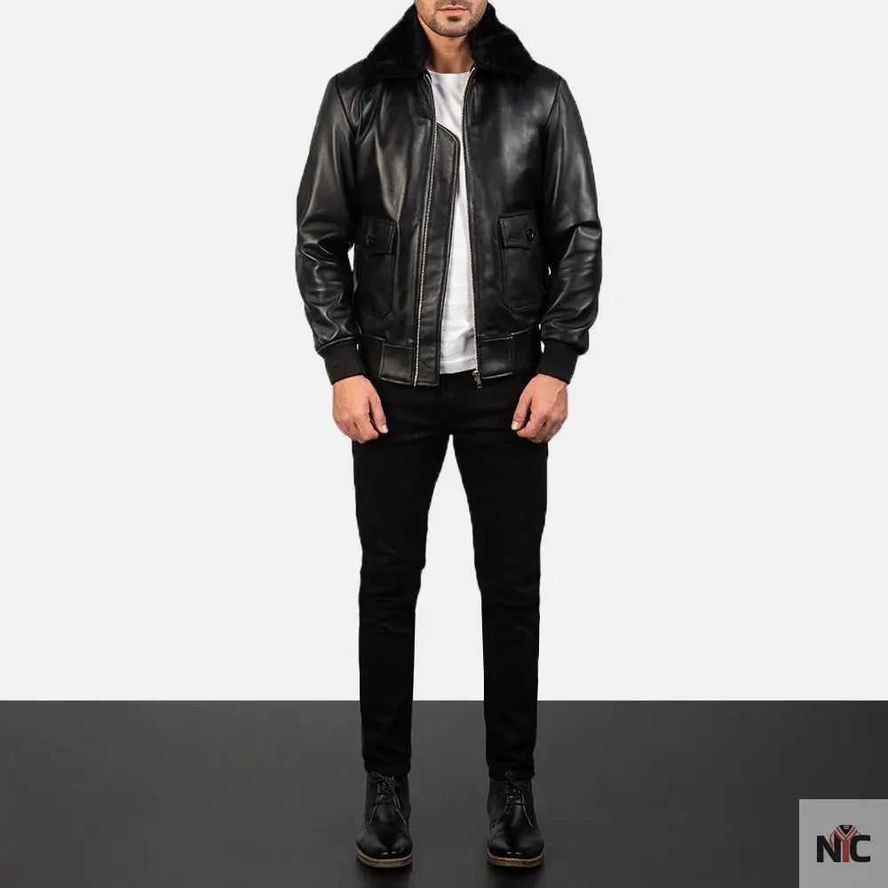 Airin G-1 Black Leather Bomber Jacket
