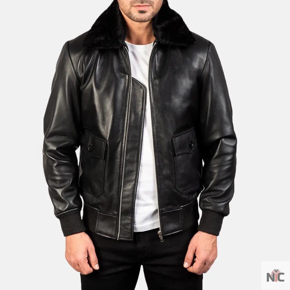 Airin G-1 Black Leather Bomber Jacket