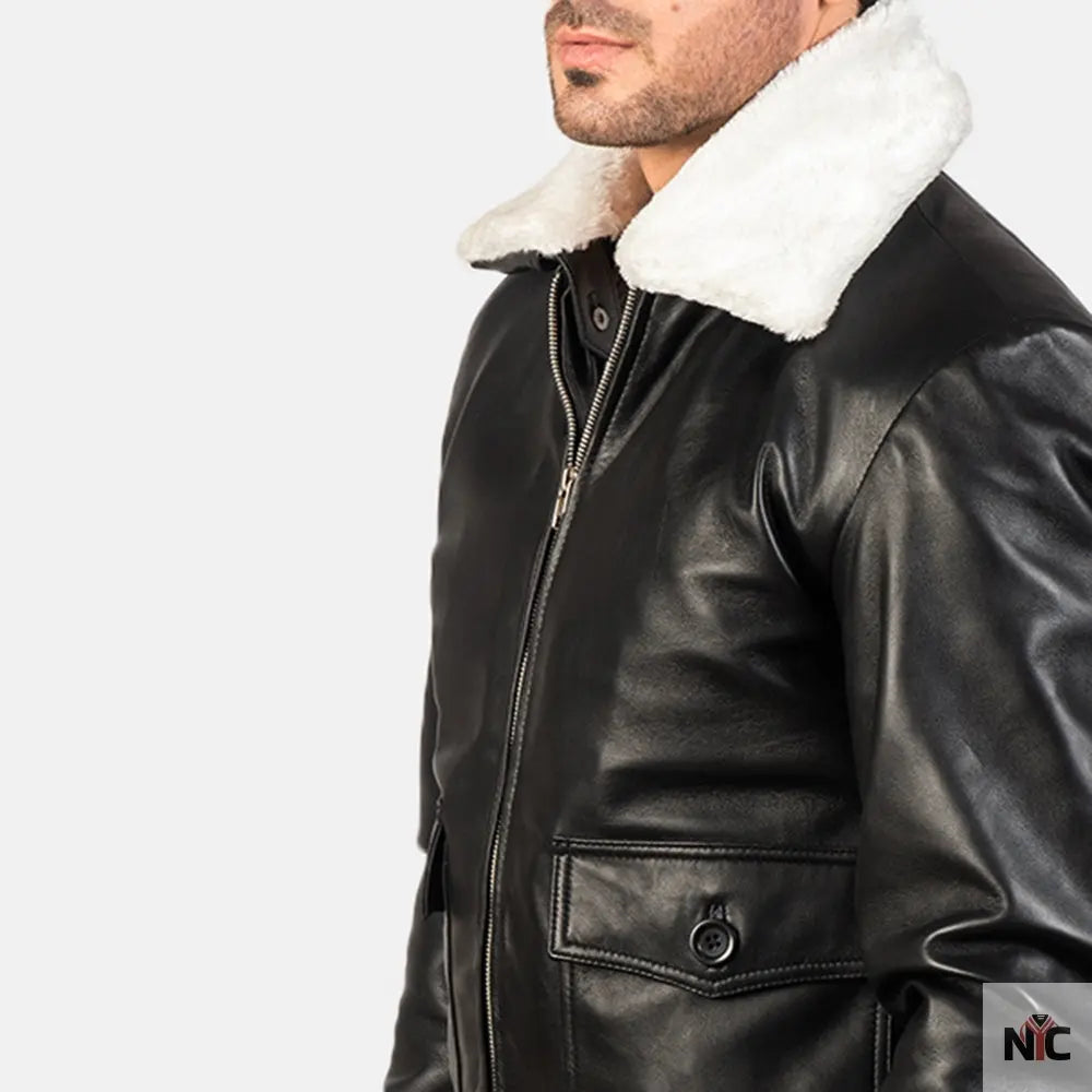 Airin G-1 Black & White Leather Bomber Jacket