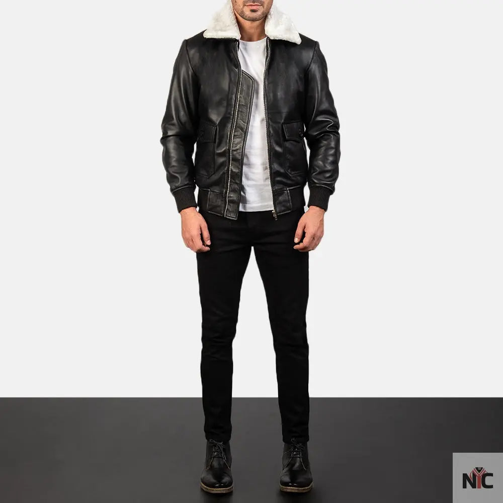 Airin G-1 Black & White Leather Bomber Jacket